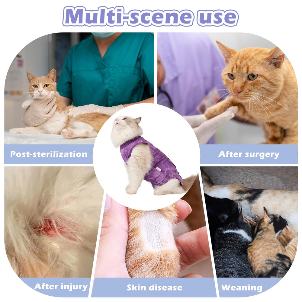 Aiieim combinaison de récupération chat rose-violet vue arrière avec velcro.