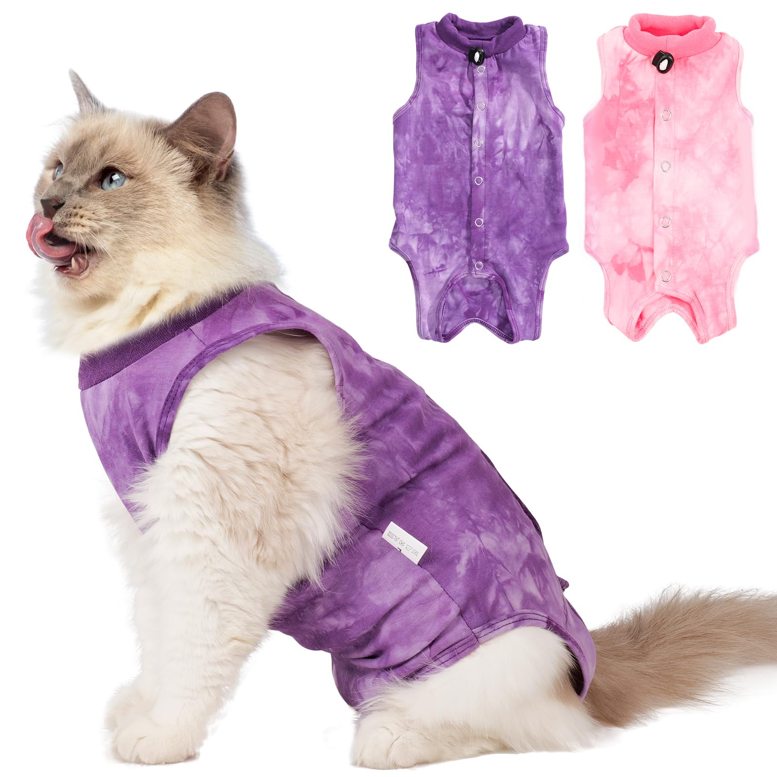 Aiieim combinaison de récupération chat rose-violet vue avant, confort récupération.