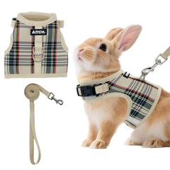 Harnais Aiitle respirant pour lapin avec motif carreaux, confort durable lors des sorties.