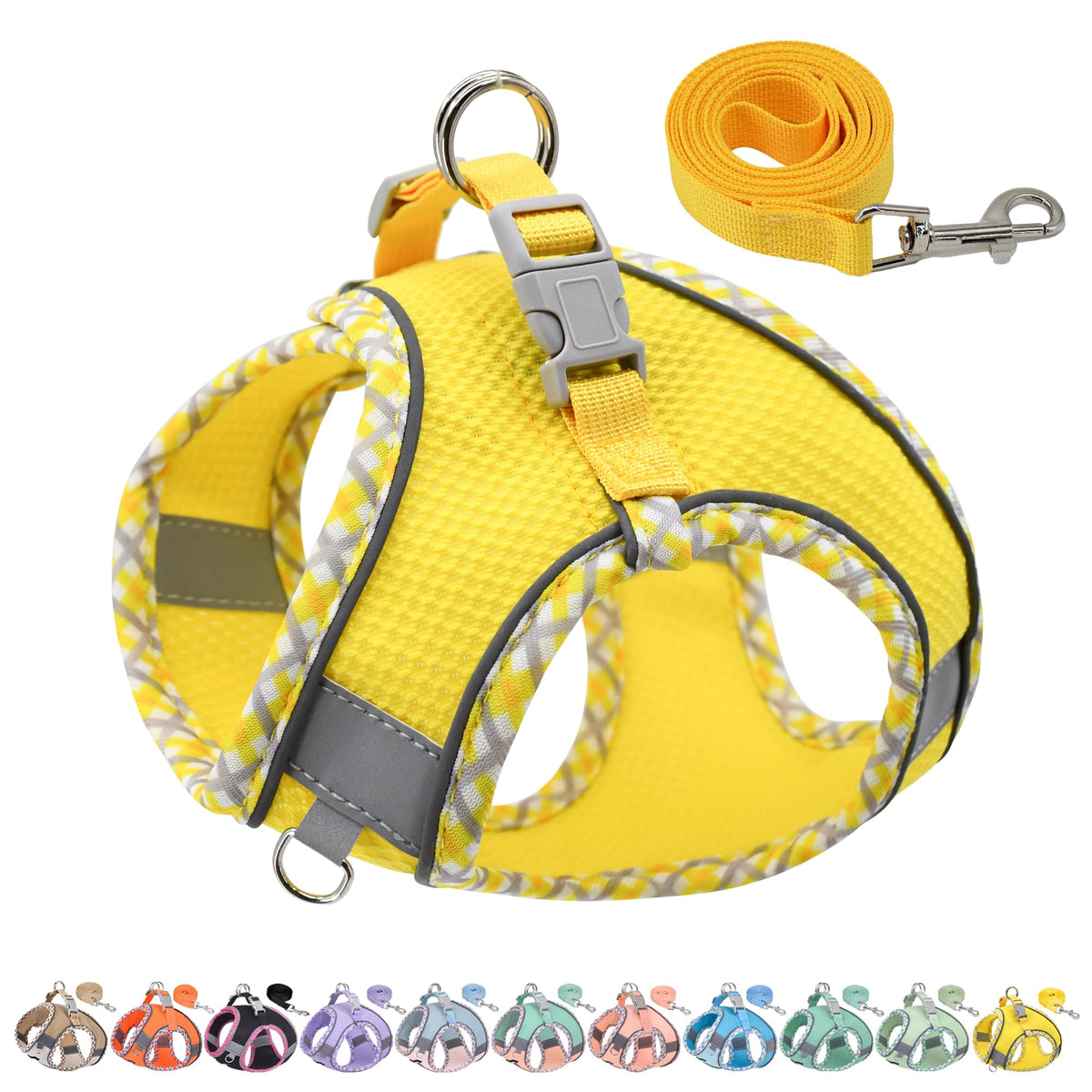 Harnais AIITLE pour petit chien en mesh jaune XXXS, léger et facile à enfiler.
