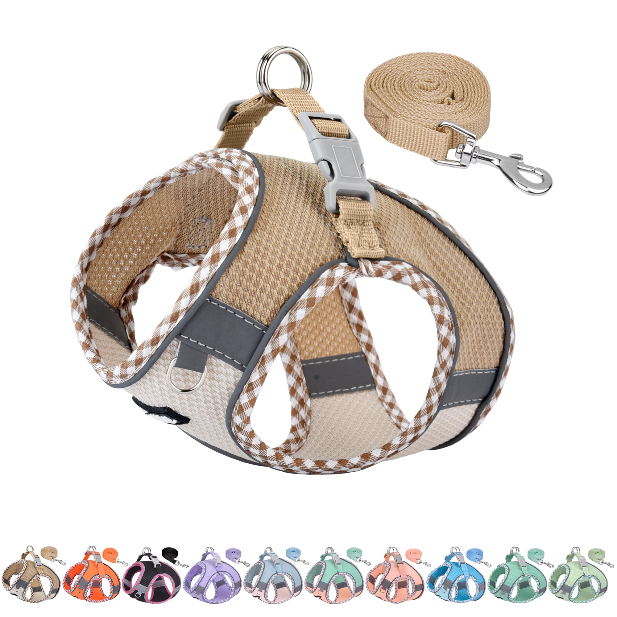 Harnais Aiitle pour petit chien en mesh marron-beige, léger et durable.