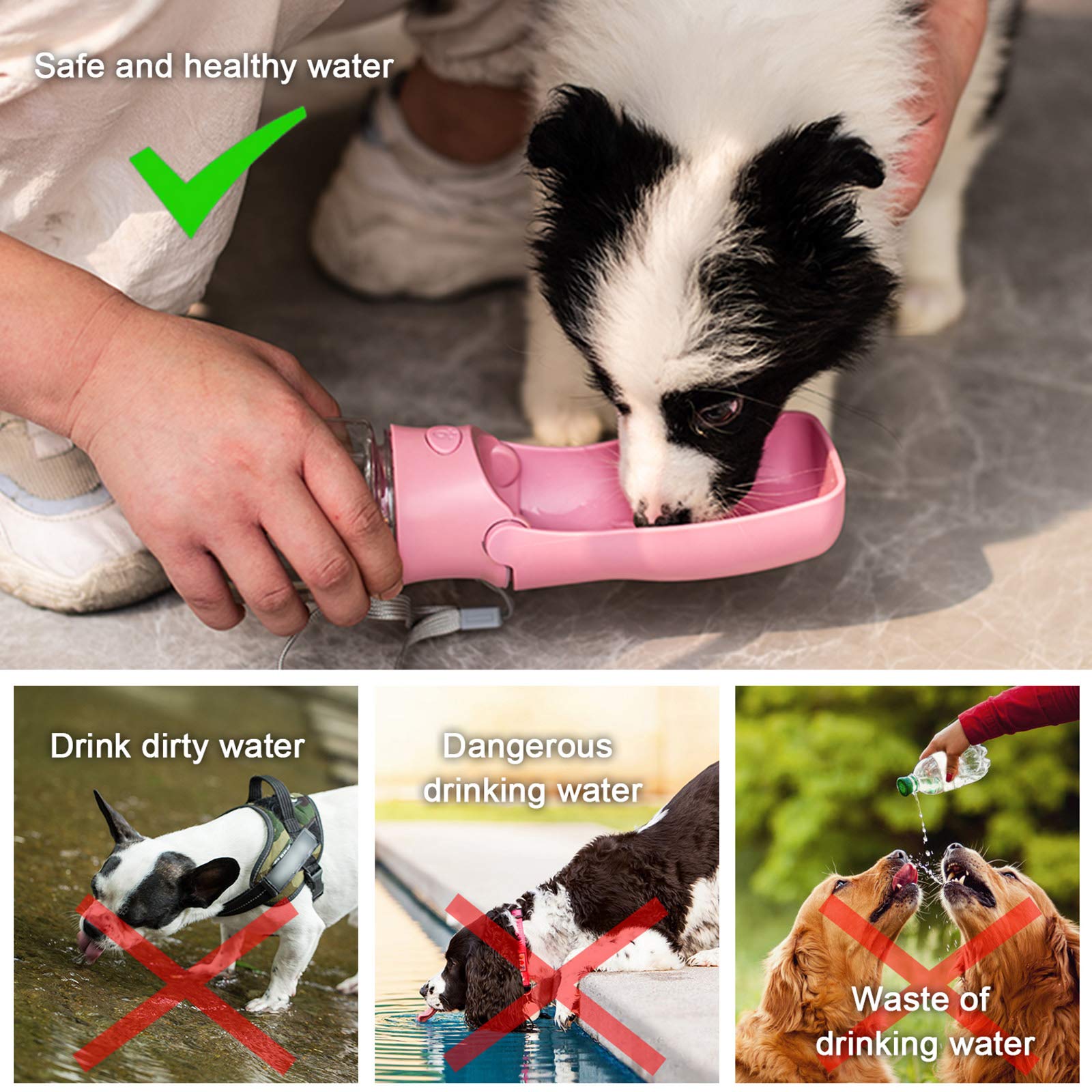 AIKIDS bouteille eau chien silicone rose, design durable