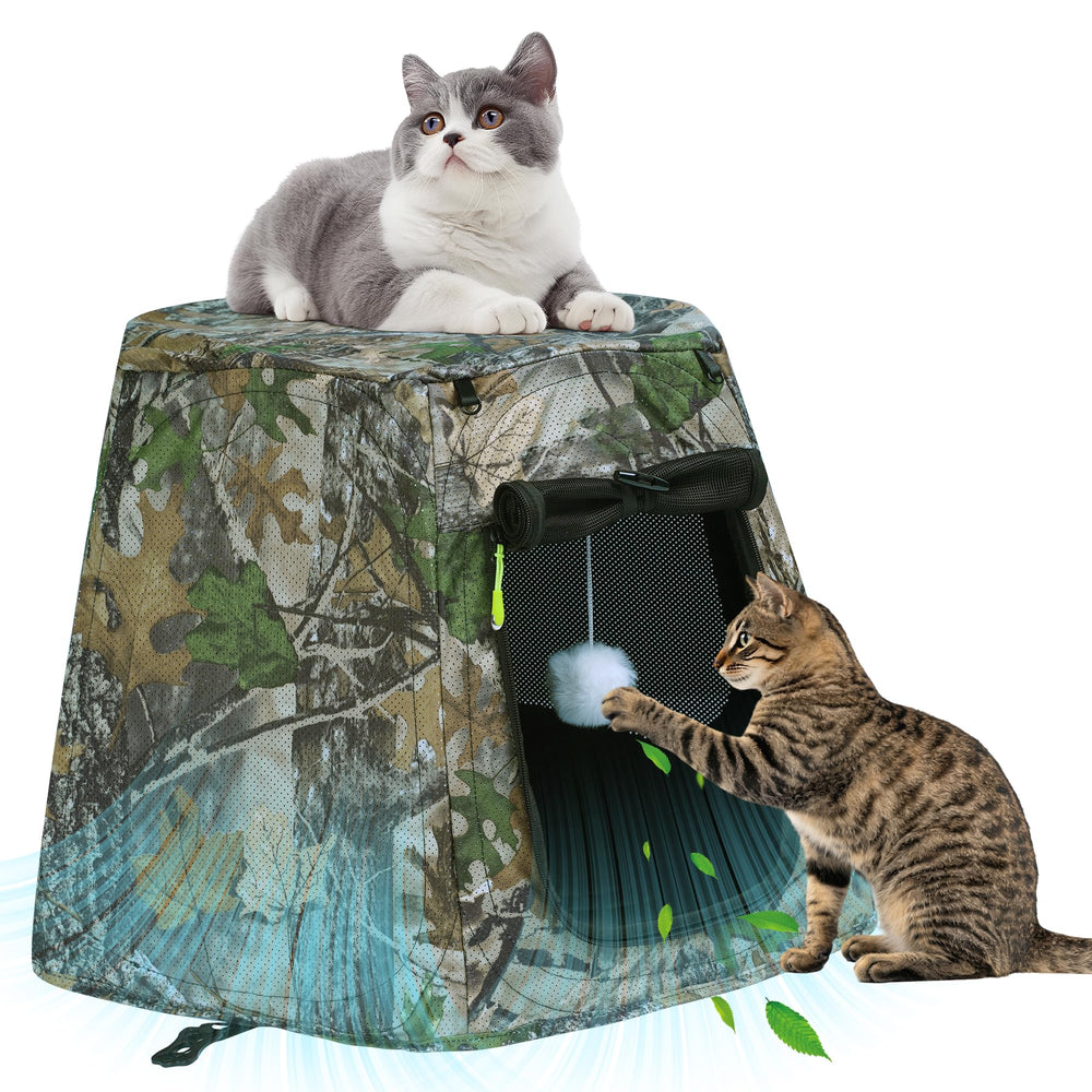 Tente chat Aimease ouverte sans assemblage, mise en place rapide.
