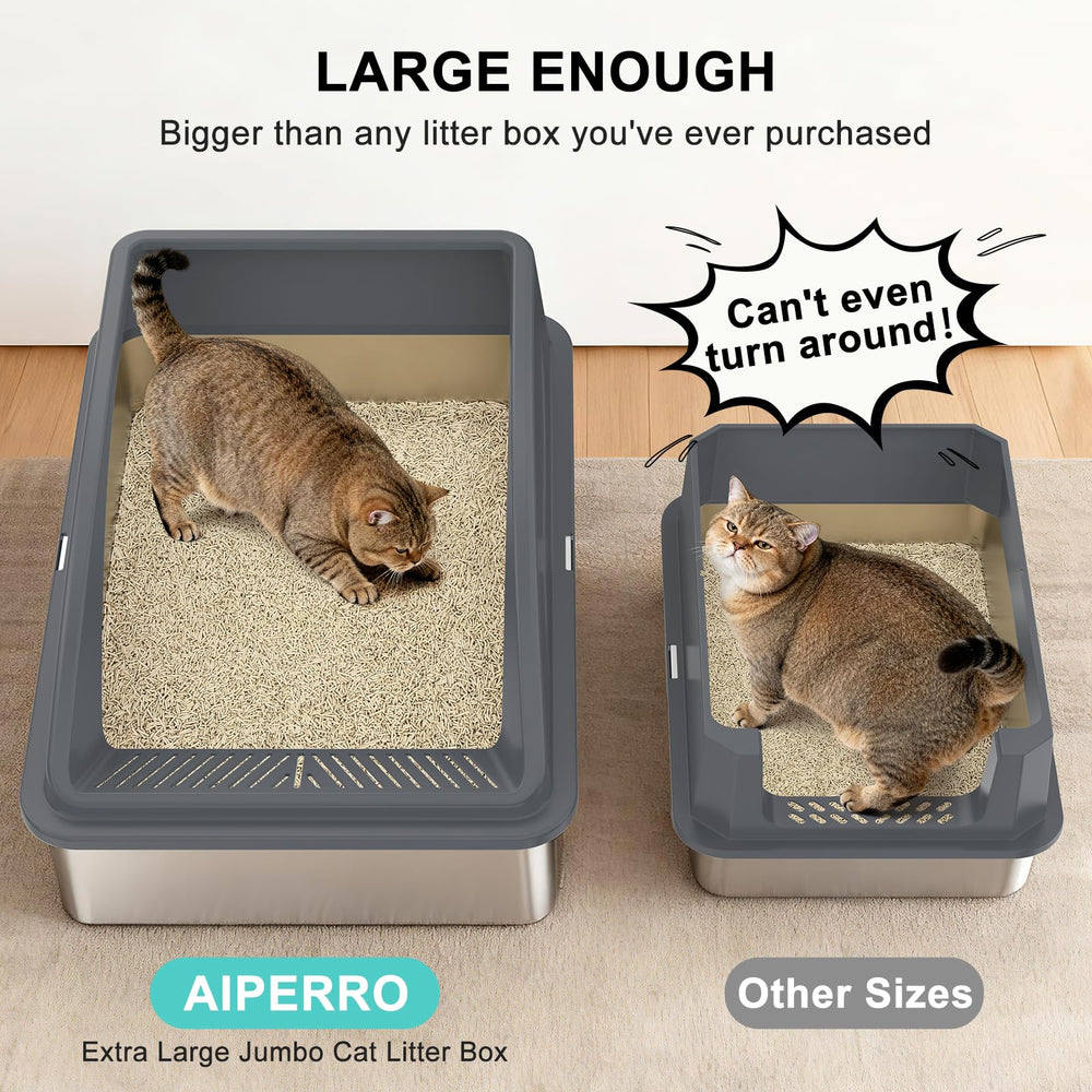 AIPERRO bac litière acier extralarge, filtre 30°, diminution des traces.