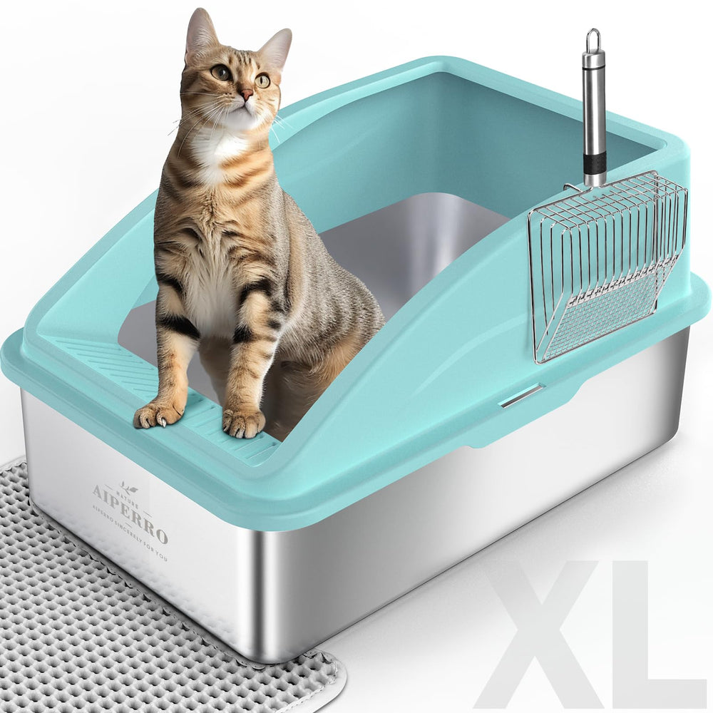 Bac AIPERRO en acier inoxydable avec couvercle turquoise, limite les éclaboussures.