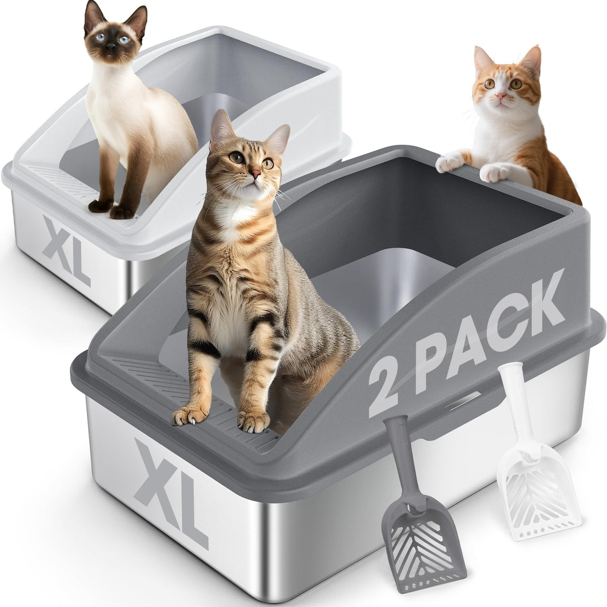 aiperro bac-litiere inox avec couvercle: espace privé et réduction des projections de litière.