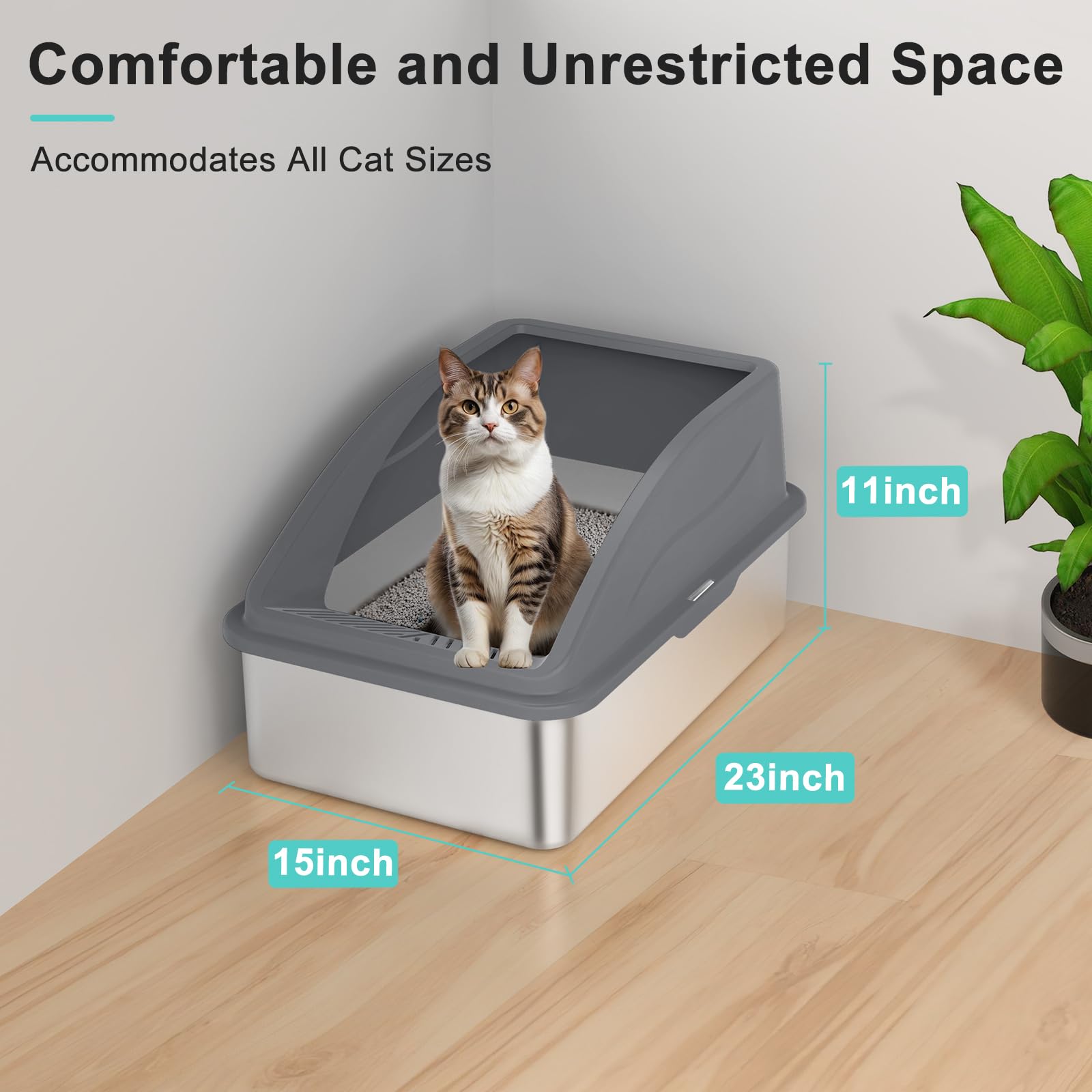 aiperro bac-litiere inox anti-odeur: design aidant à réduire les odeurs et garder la pièce propre.
