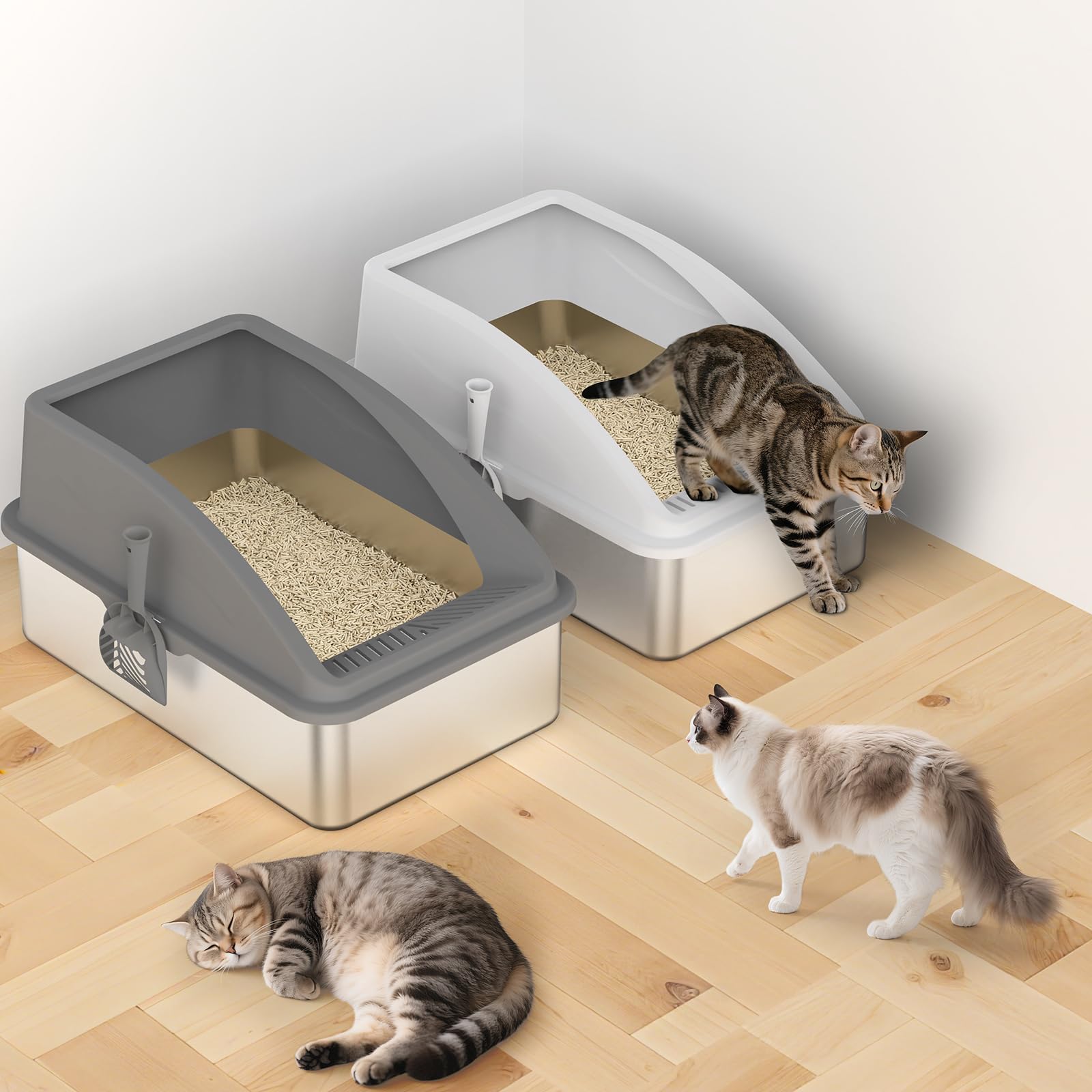 aiperro bac-litiere inox xl-58x38x28cm: facile a nettoyer grâce au matériau inox.