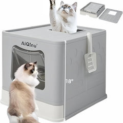 AiQInu bac litière fermé pliable avec couvercle – grande capacité et entretien rapide.