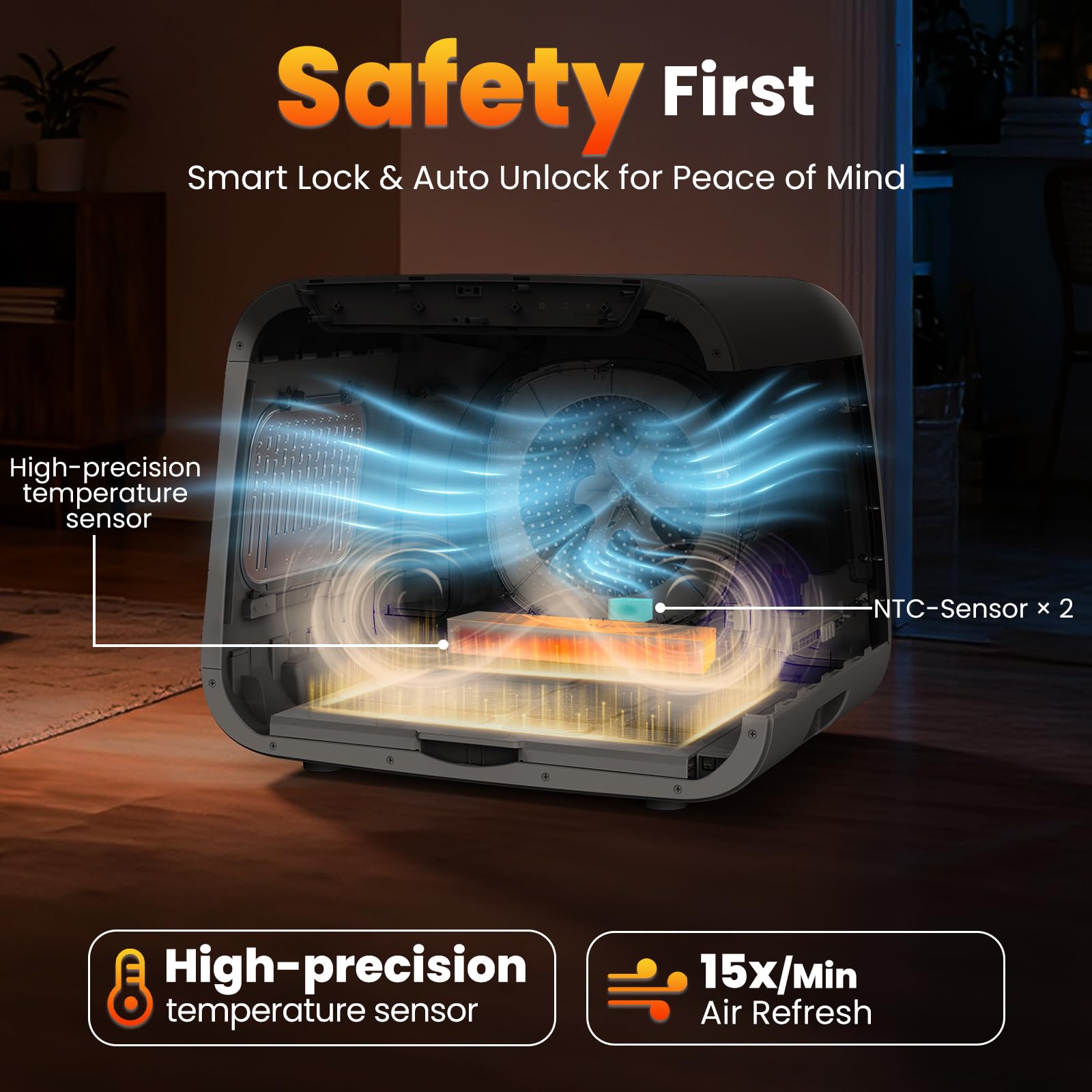 Airrobo ventilation-360deg, flux d'air complet pour un séchage homogène.