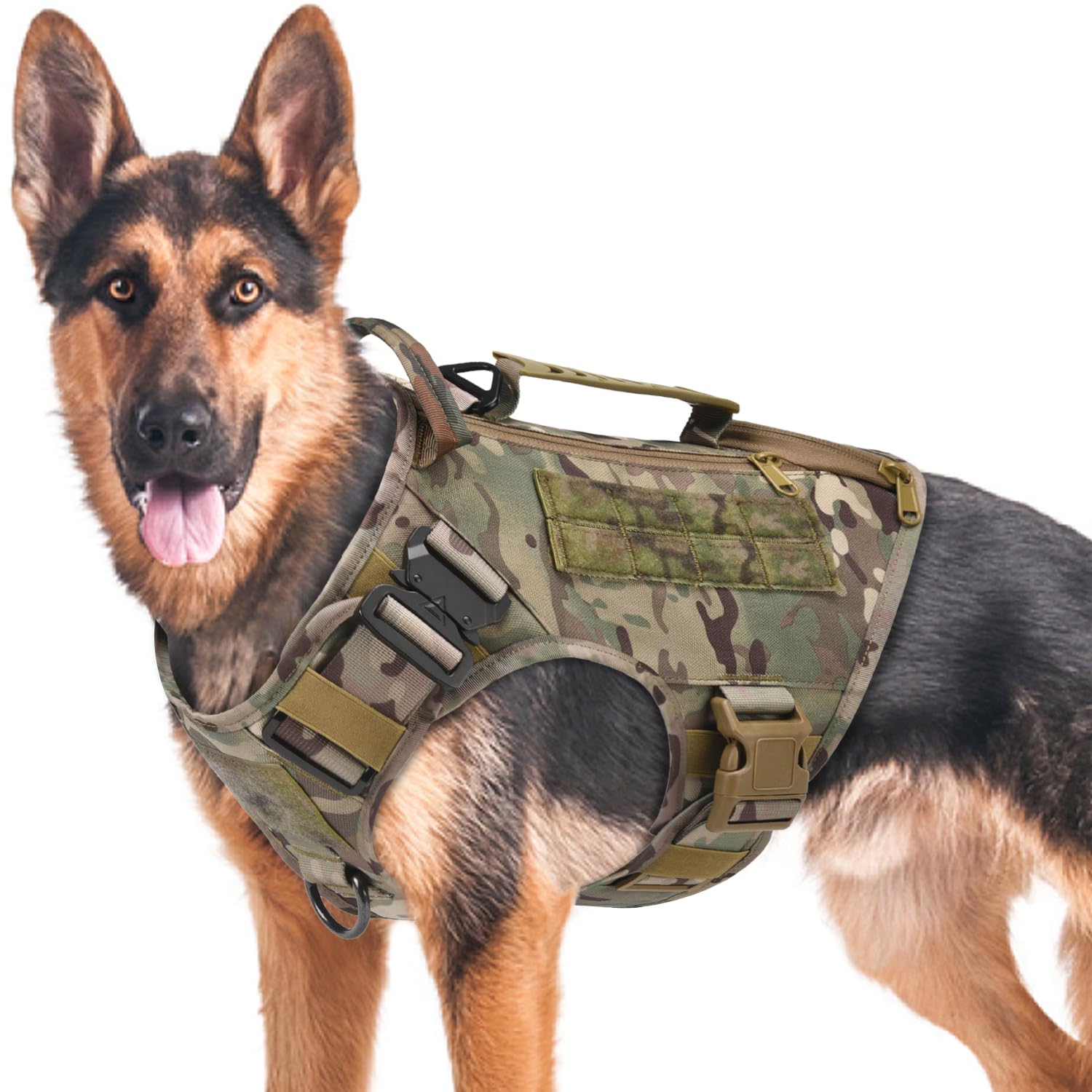 AIWAI harnais tactique pour chien grand modèle avec poches latérales, pratique pour les sorties quotidiennes.