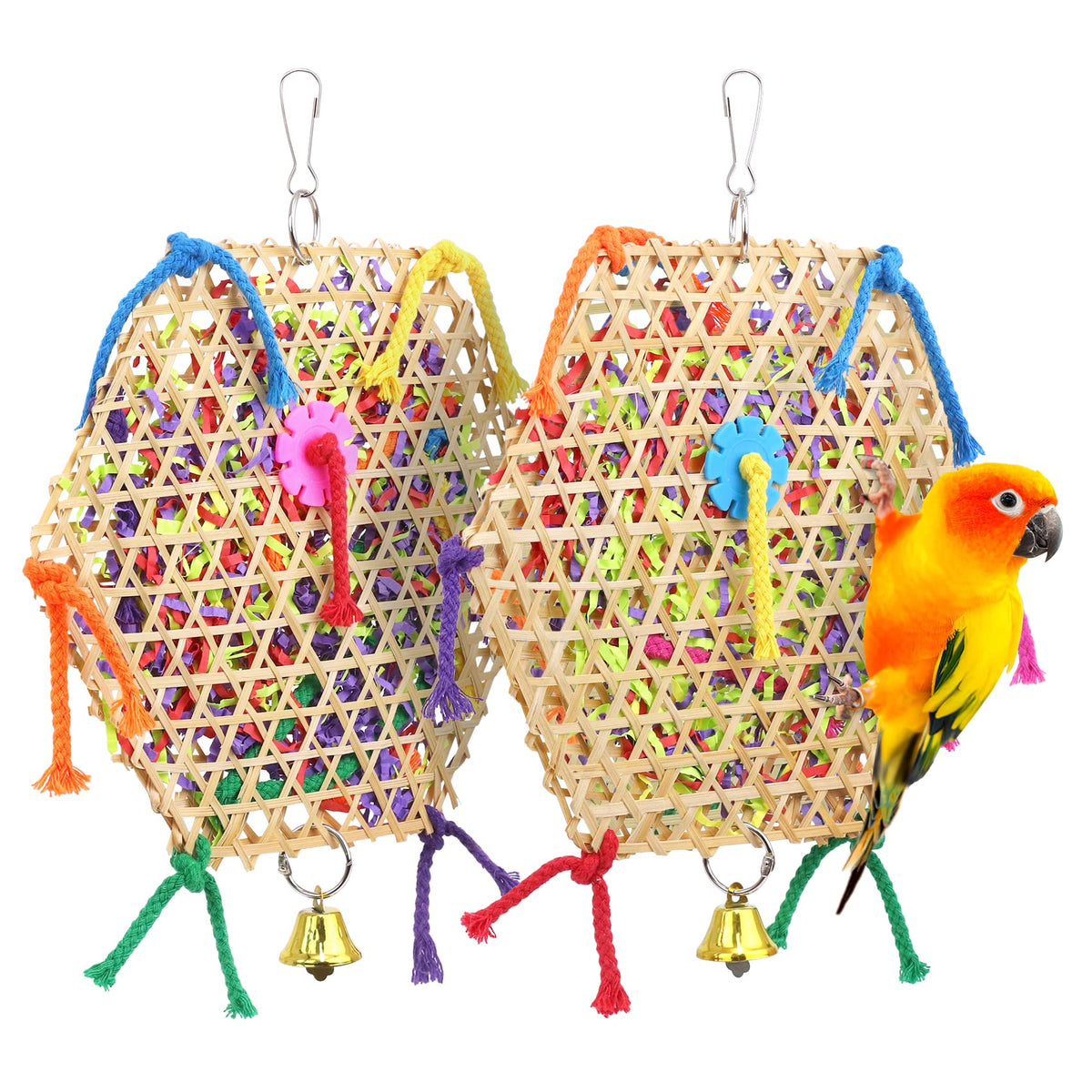 AK KYC Jouet d'oiseau suspendu en bois et papier, stimule l'exploration quotidienne.