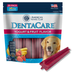 AKC Dentacare Yogourt et Fruits: bâtons dentaires savoureux pour une bouche plus fraîche.
