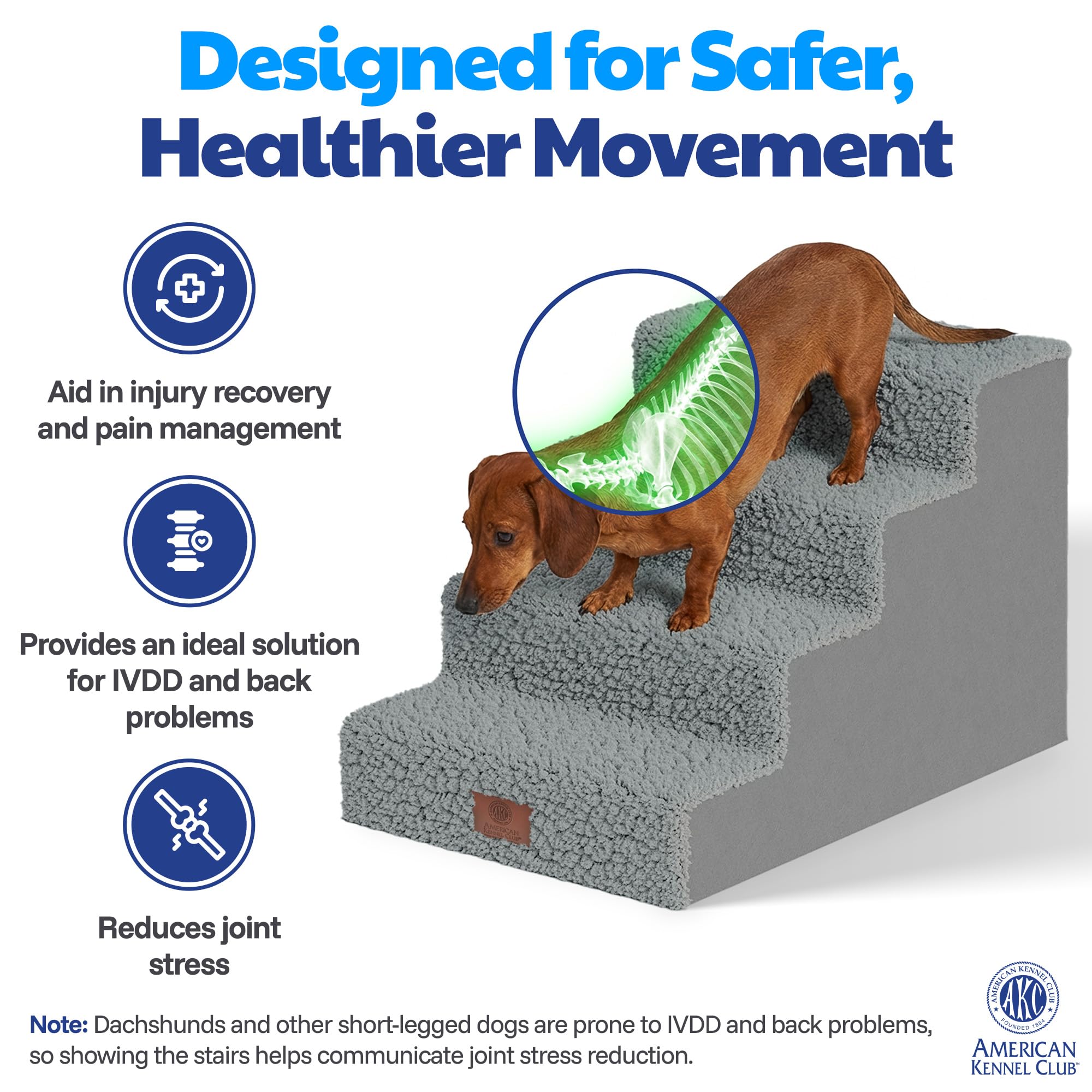 AKC Marchettes 4 Étapes utilisée par petit chien sur le lit