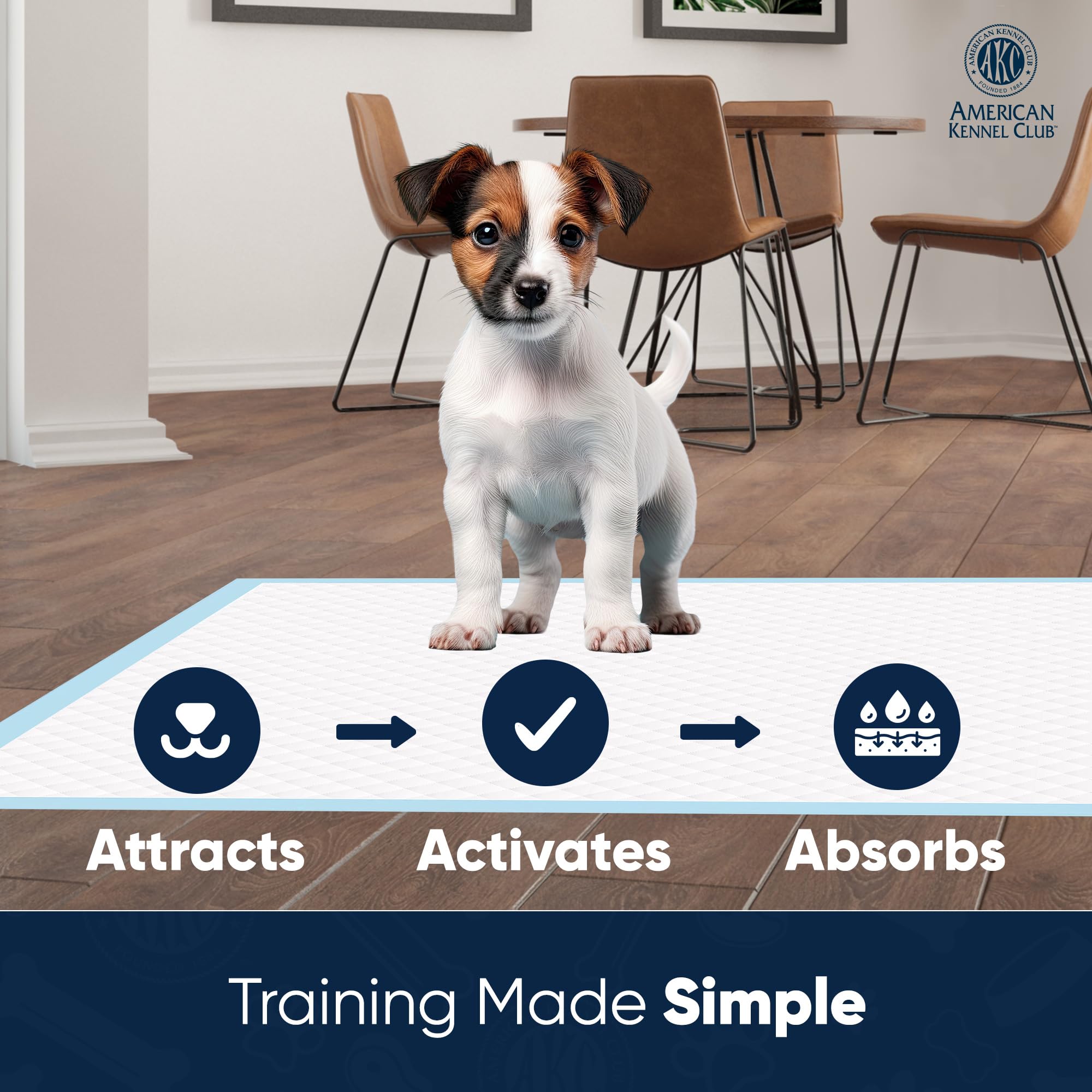 AKC-puppy-pads 6 couches absorbantes: absorption efficace et sols protégés.