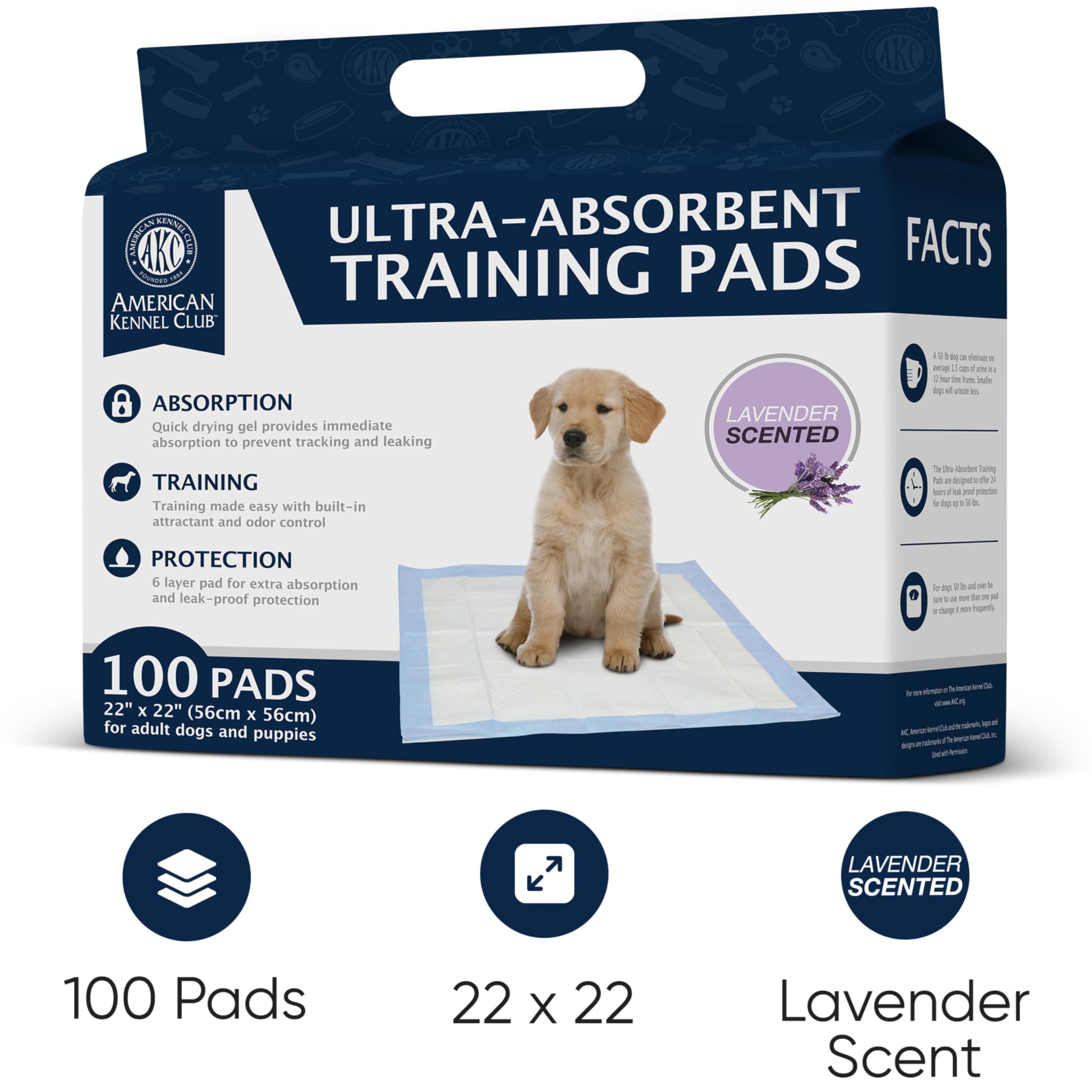 AKC tampon lavande absorption rapide pour pattes sèches.