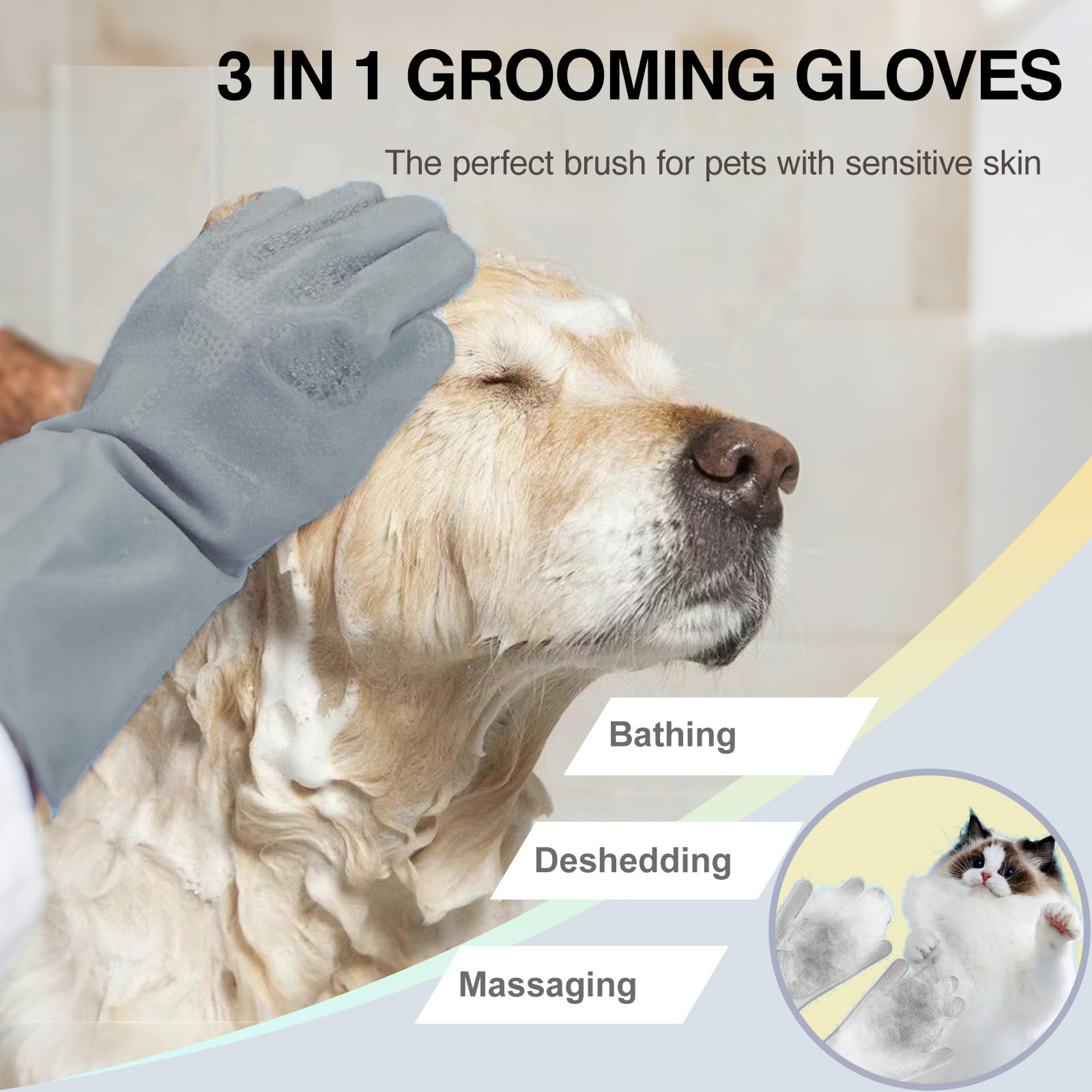 Gants AKEISHE : massage et deshedding pour chiens et chats.