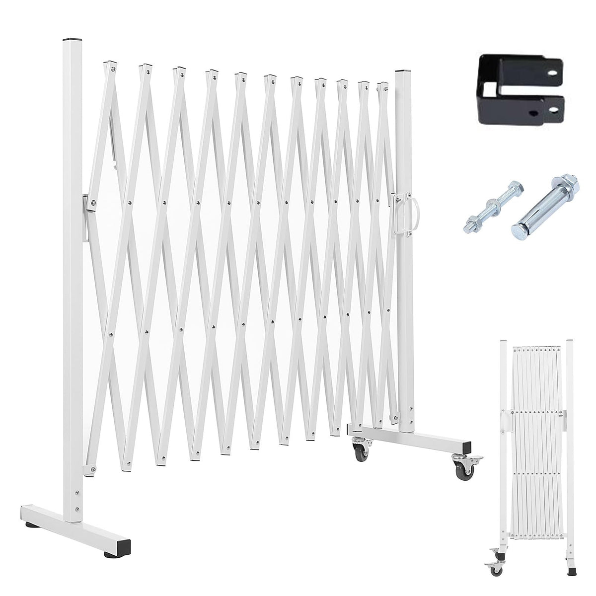 Barrière métallique extensible AkiiGer blanche délimite un espace chien