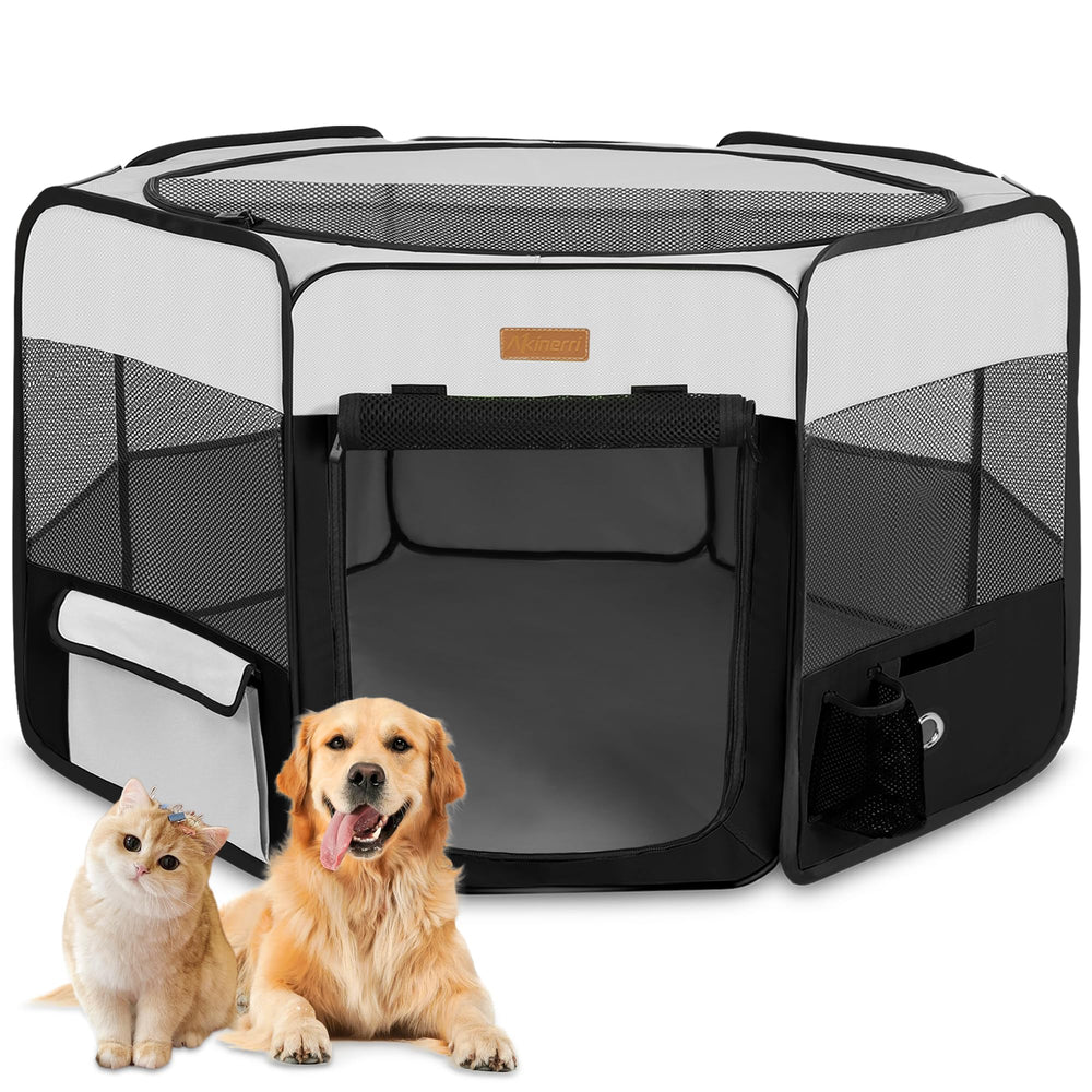 Enclos Akinerri pour chien pliable, accès rapide et sécurité assurée.