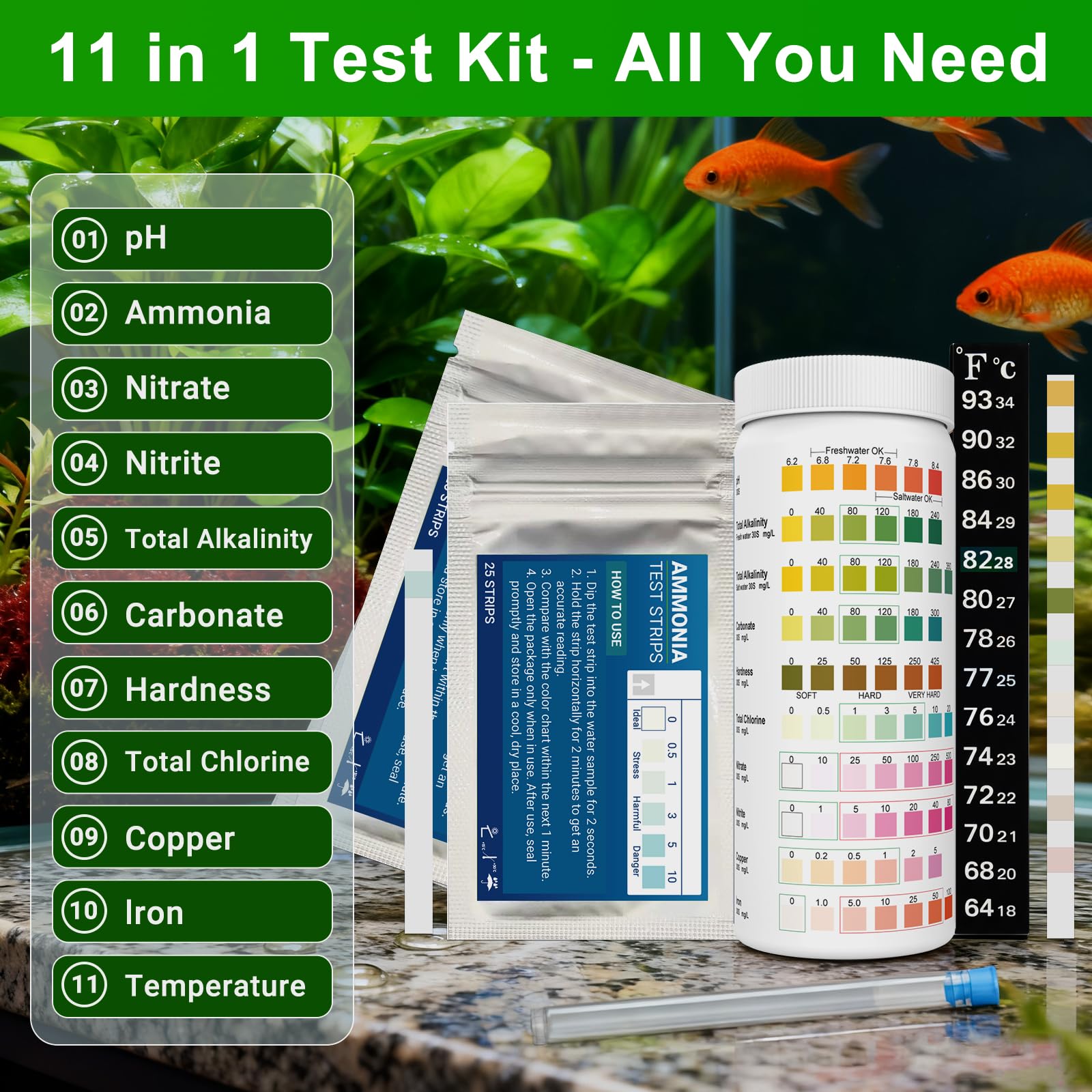 AKSBTEC – kit 11 en 1 mesure précise du pH et de la dureté pour aquariums stables.