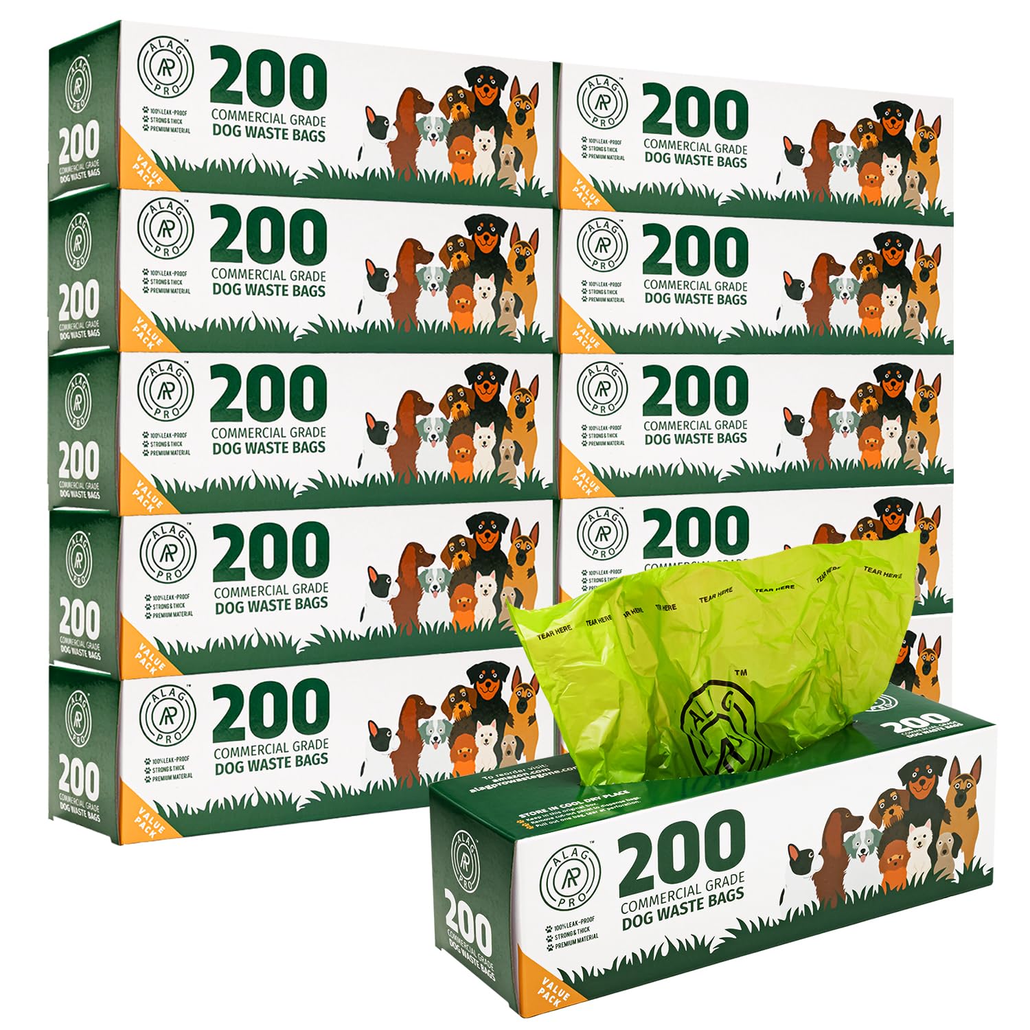 ALAGPRO sacs-poubelle-chien: rouleau robuste pour usages extérieurs et distributeurs universels.