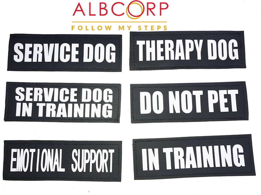 Sept modèles Albcorp disponibles pour indiquer le statut du chien de service.