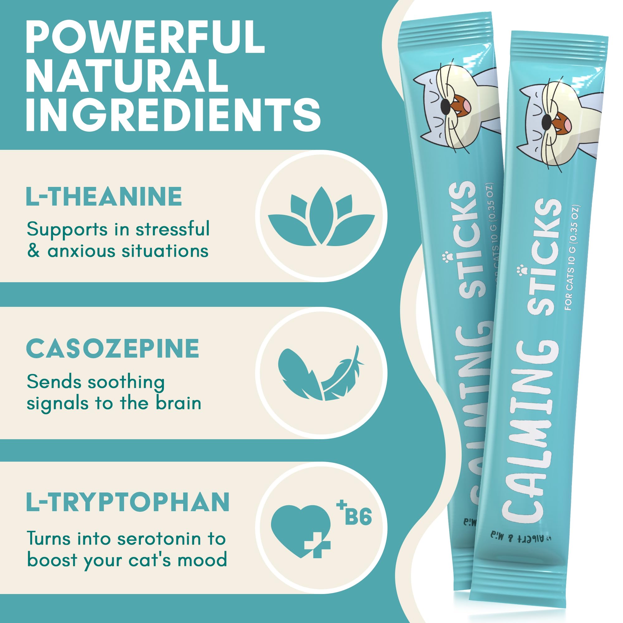 ALBERT & MIA formulation L-théanine et casozépine pour aider lors de situations stressantes.