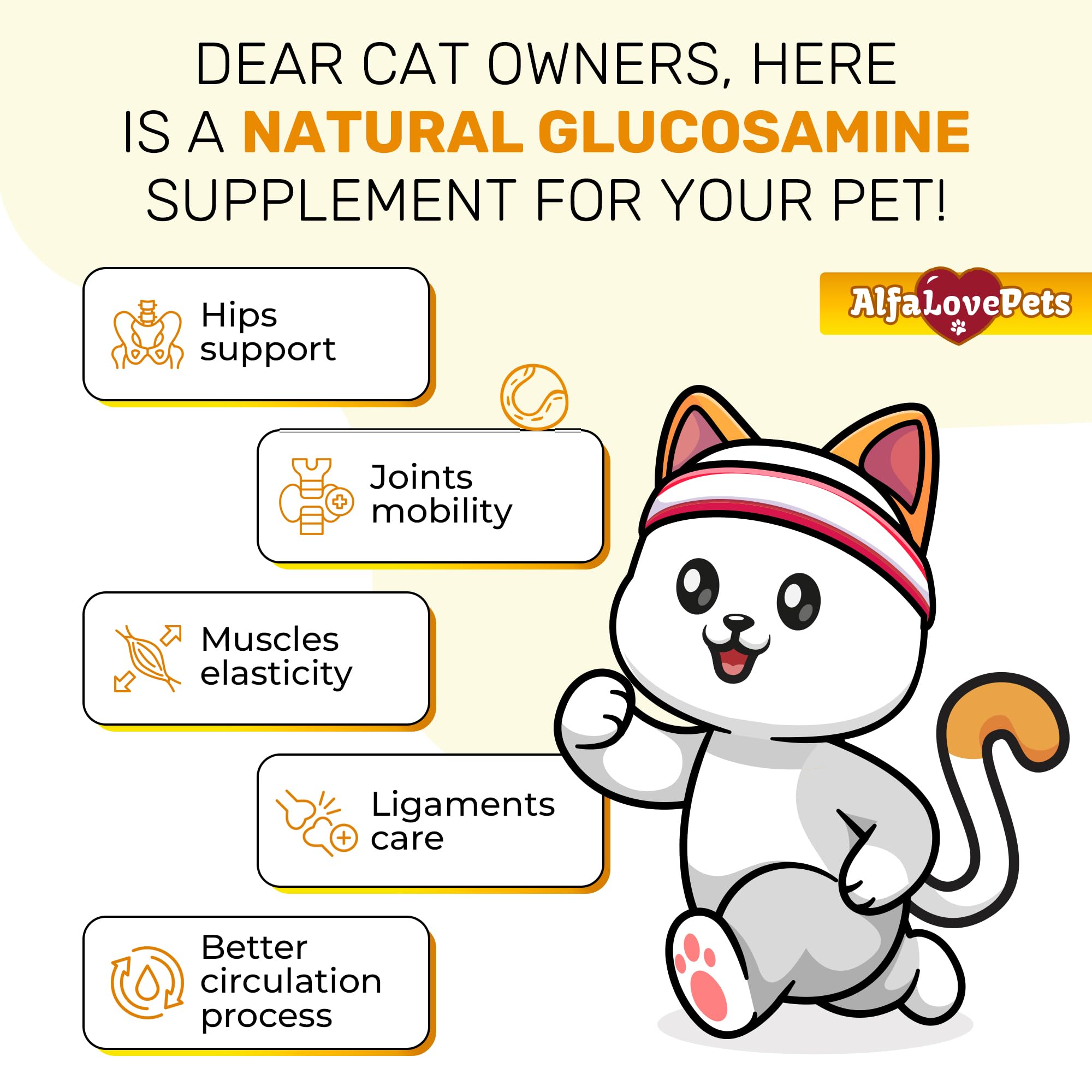 Alfa Love Pets chat chondroïtine, soutien hanches au quotidien