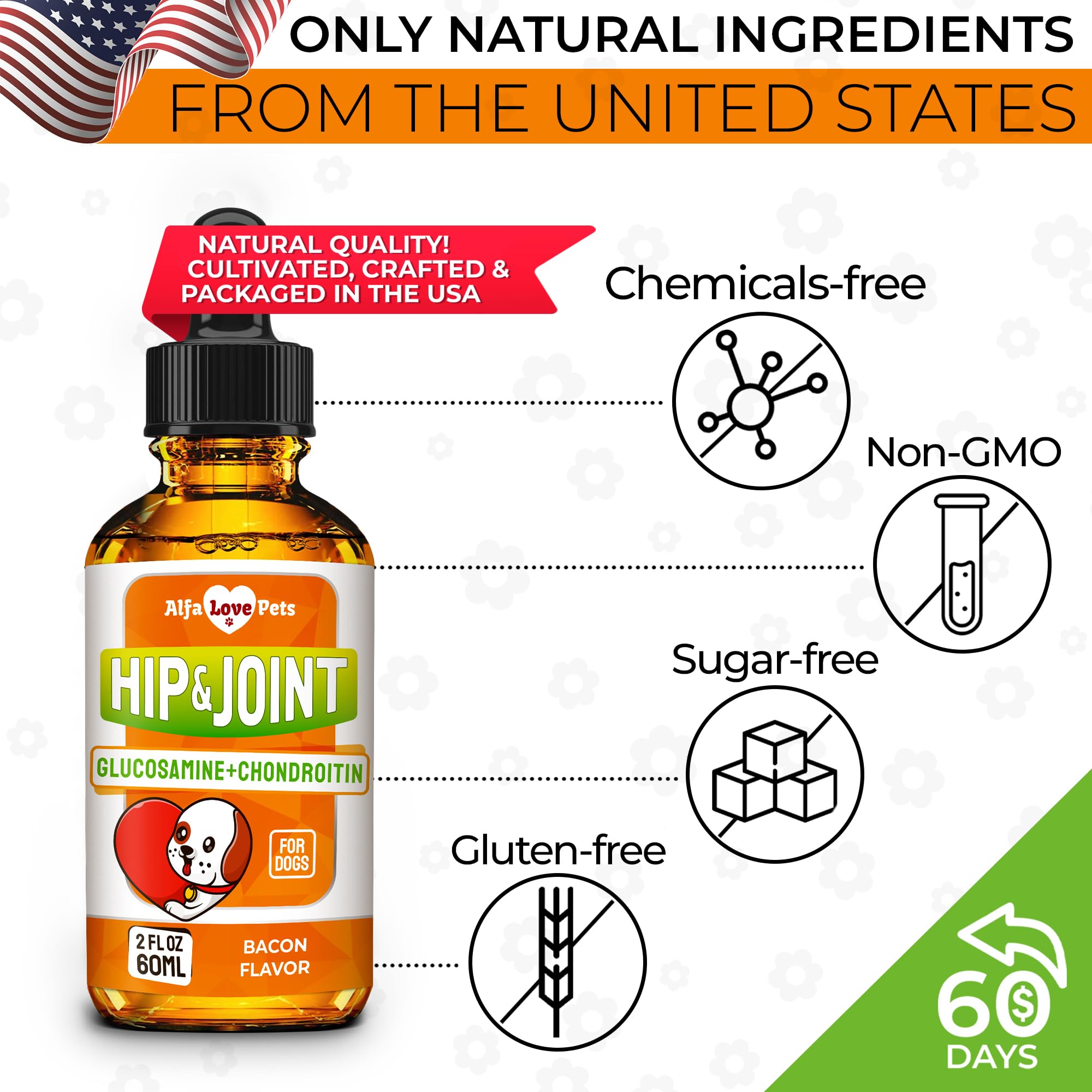 Alfa Love Pets glucosamine pour chiens, utilisation quotidienne facile après les repas.