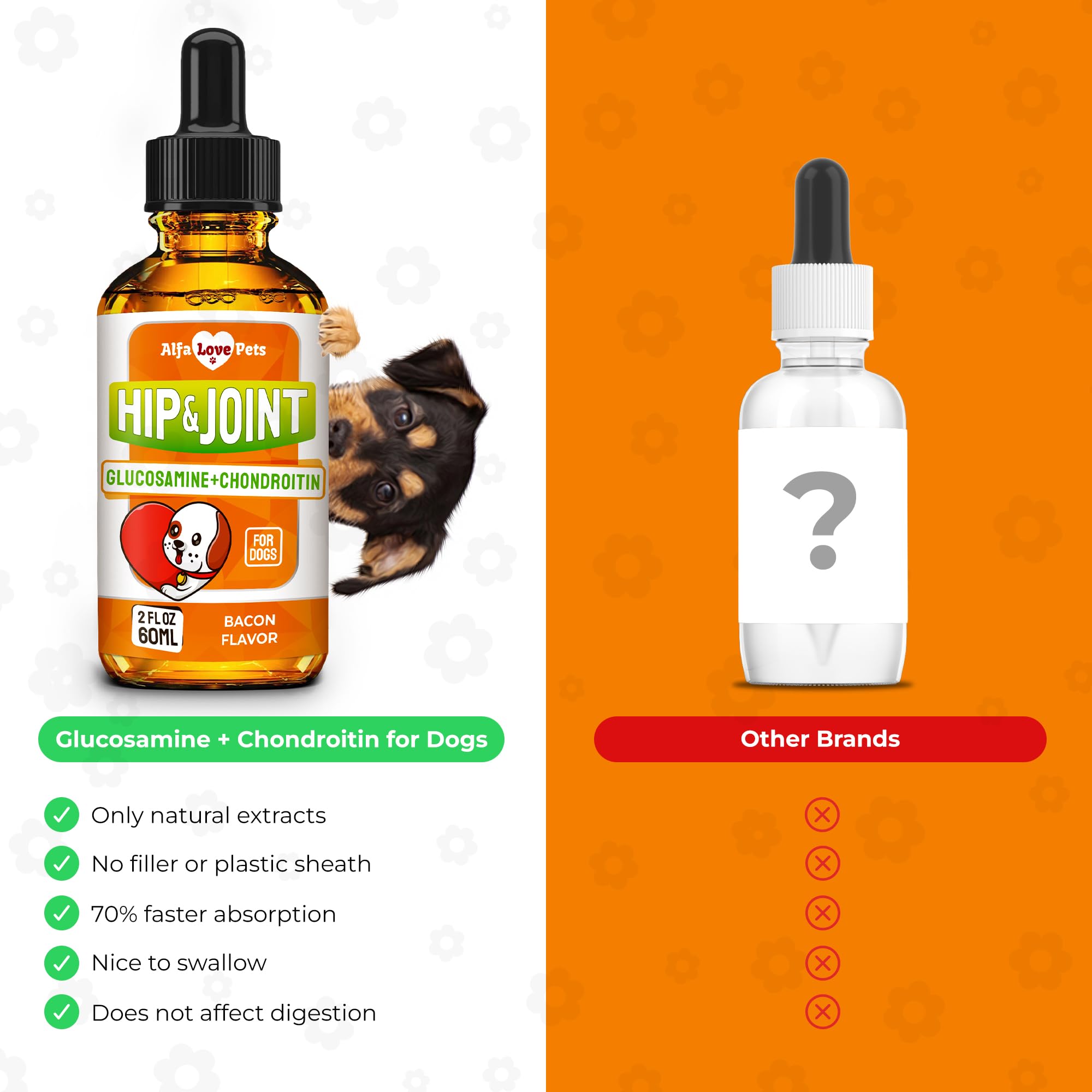 Alfa Love Pets glucosamine pour chiens, complément pour le soutien musculaire et articulations.