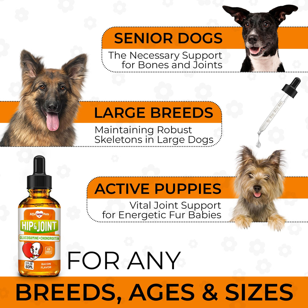 Alfa Love Pets glucosamine pour chiens, saveur bacon, plaisir lors des repas.