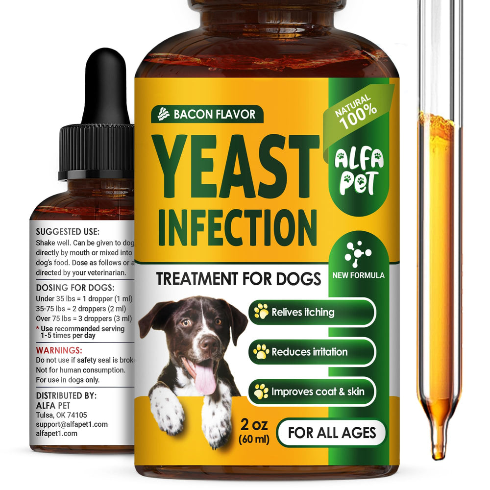 Alfa Pet flacon-liquide-bacon, soulage potentiellement les démangeaisons chez les chiens.