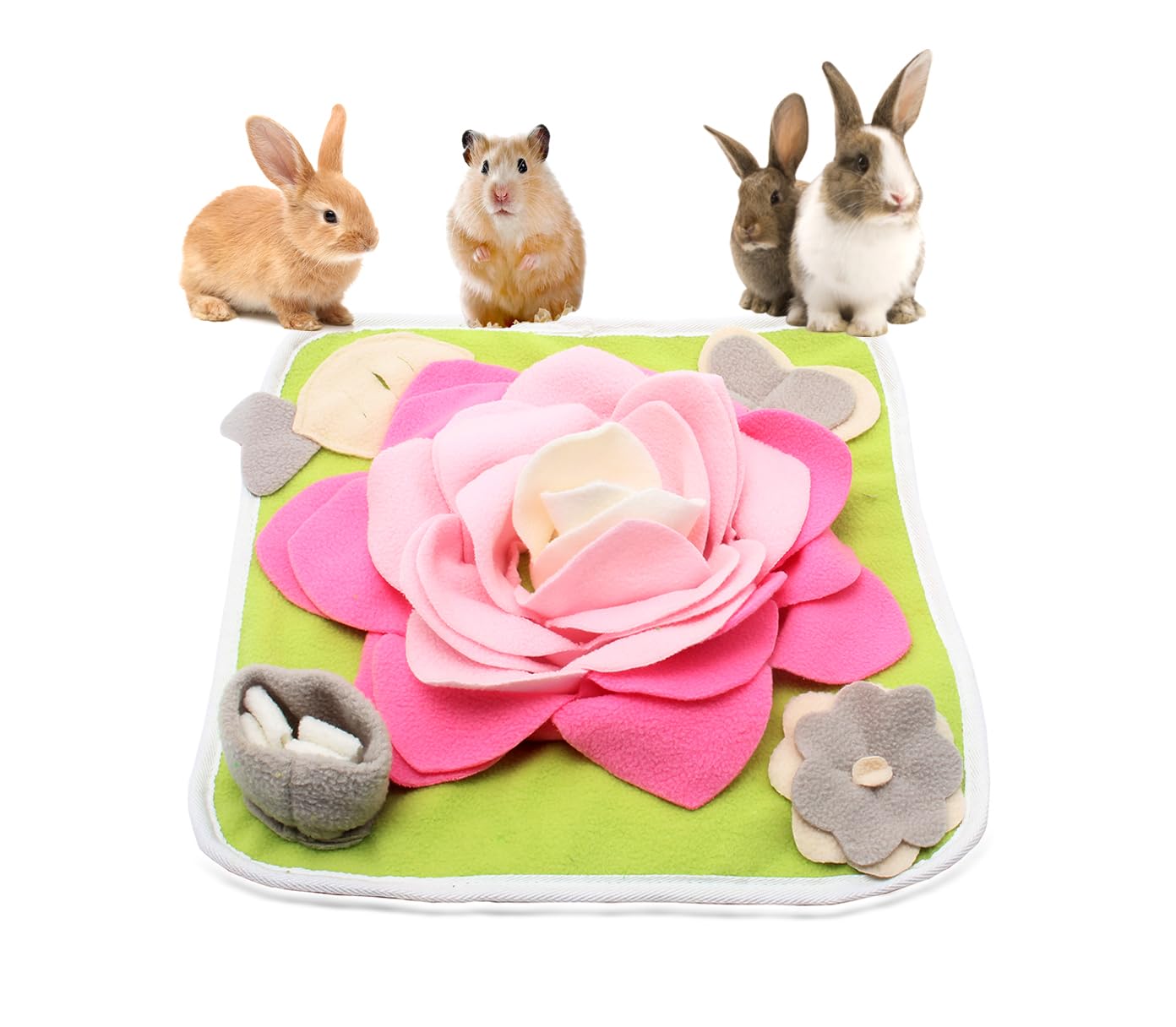 Alibuy tapis-reniflage-lapin-rose, stimulation sensorielle et enrichissement alimentaire.