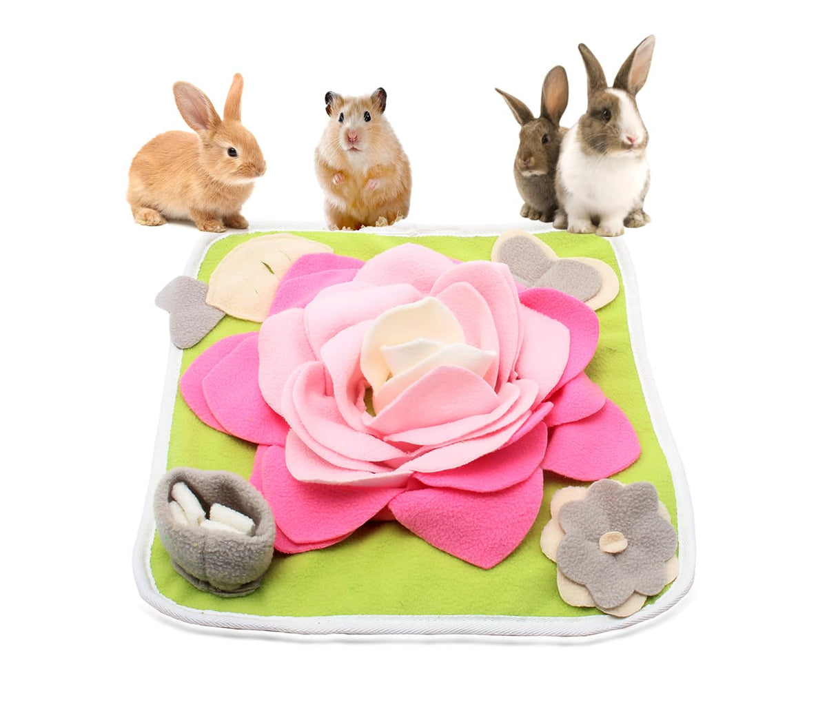 Alibuy tapis-reniflage-lapin-rose, stimulation sensorielle et enrichissement alimentaire.