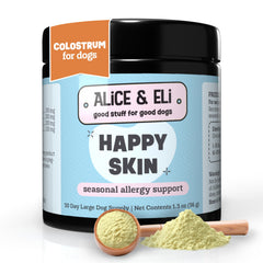 Alice & Eli Happy Skin – Bouteille pour chien, soutien potentiel pour peau sensible.