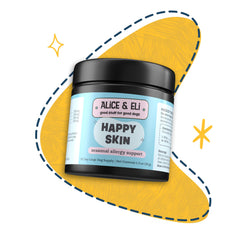 Alice & Eli Happy Skin – Étiquette du produit visible, indication naturelle pour allergies.