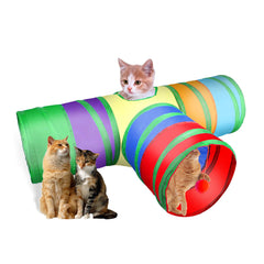 Tunnel Alicedreamsky pour chat avec balle, idéal pour des jeux intérieurs actifs.