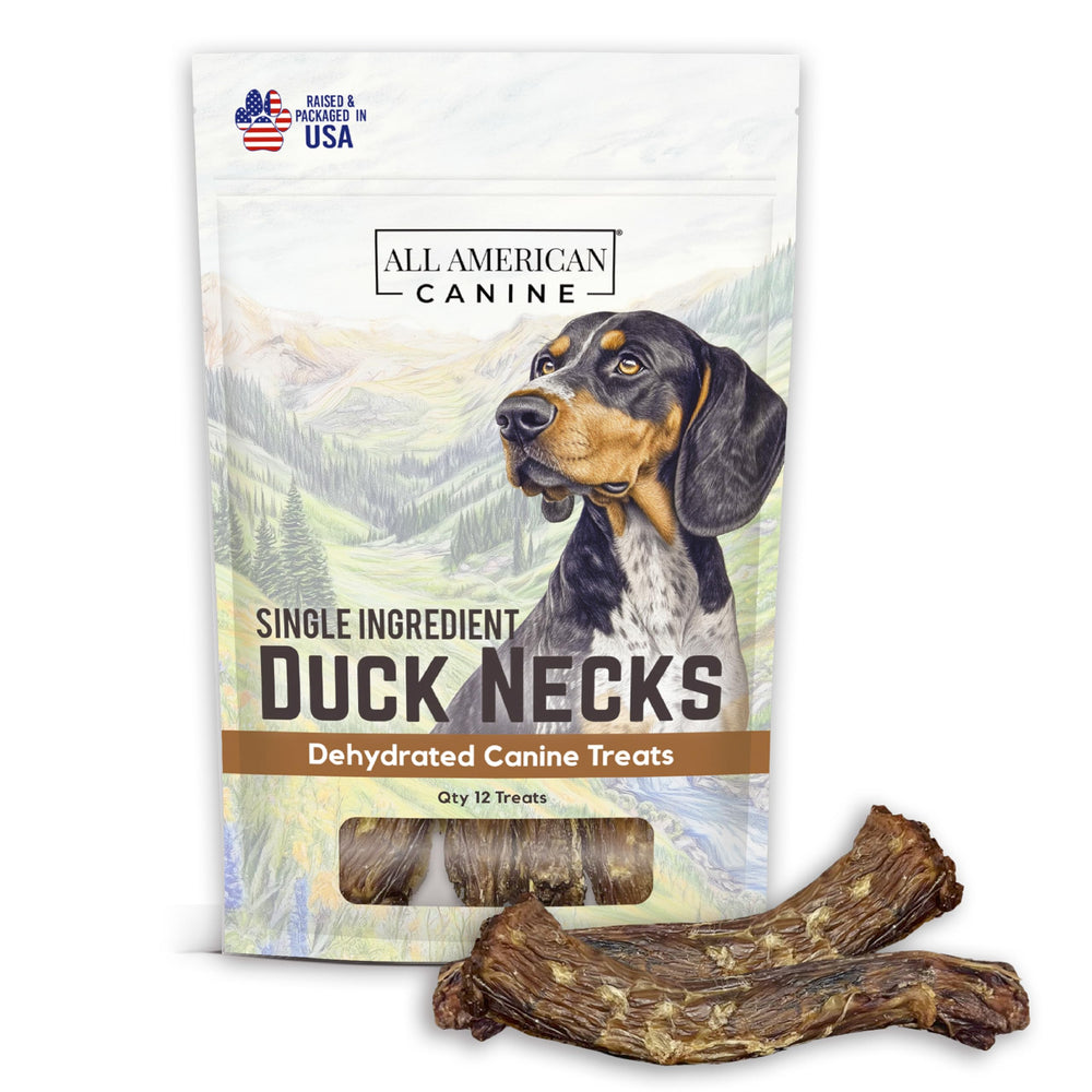 All American Canine – Cou de canard séché, friandise naturelle faible en gras pour chiens actifs.