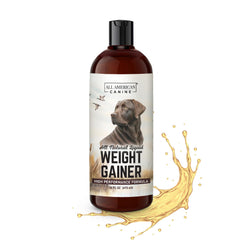All American Canine Gain Poids Liquide - bouteille montrée, soutien nutritionnel pour prise de masse.