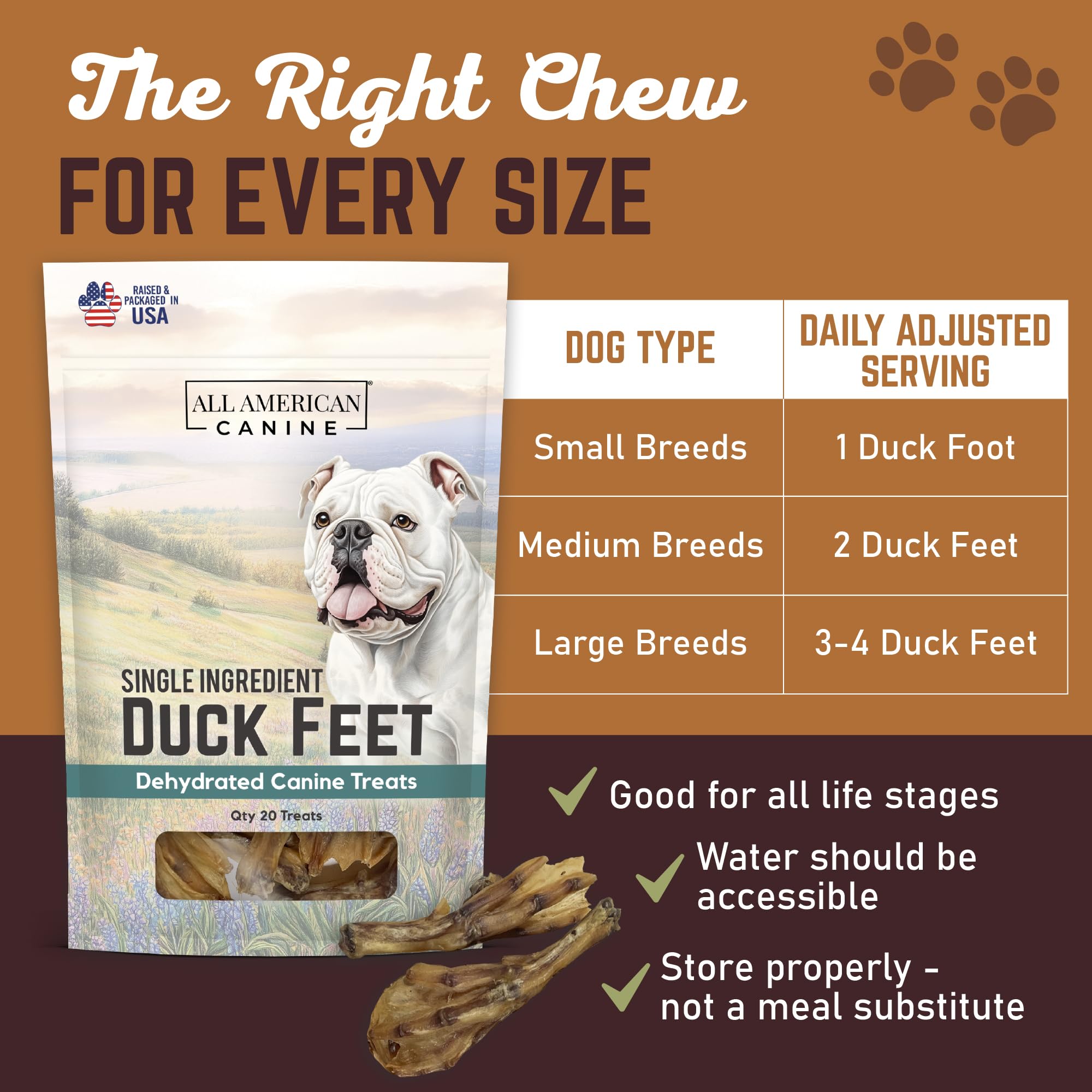 All American Canine pieds de canard fabriqué aux etats-unis avec traçabilité et qualité