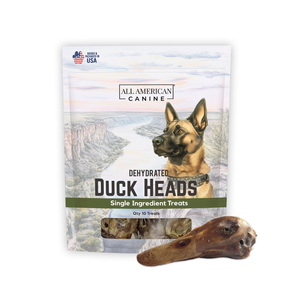 All American Canine — tetes de canard seches, recompense proteinee ideale pour l'entrainement.