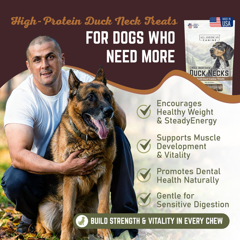 All American Canine – Tranches de cou de canard séché, parfaites pour mastication prolongée.