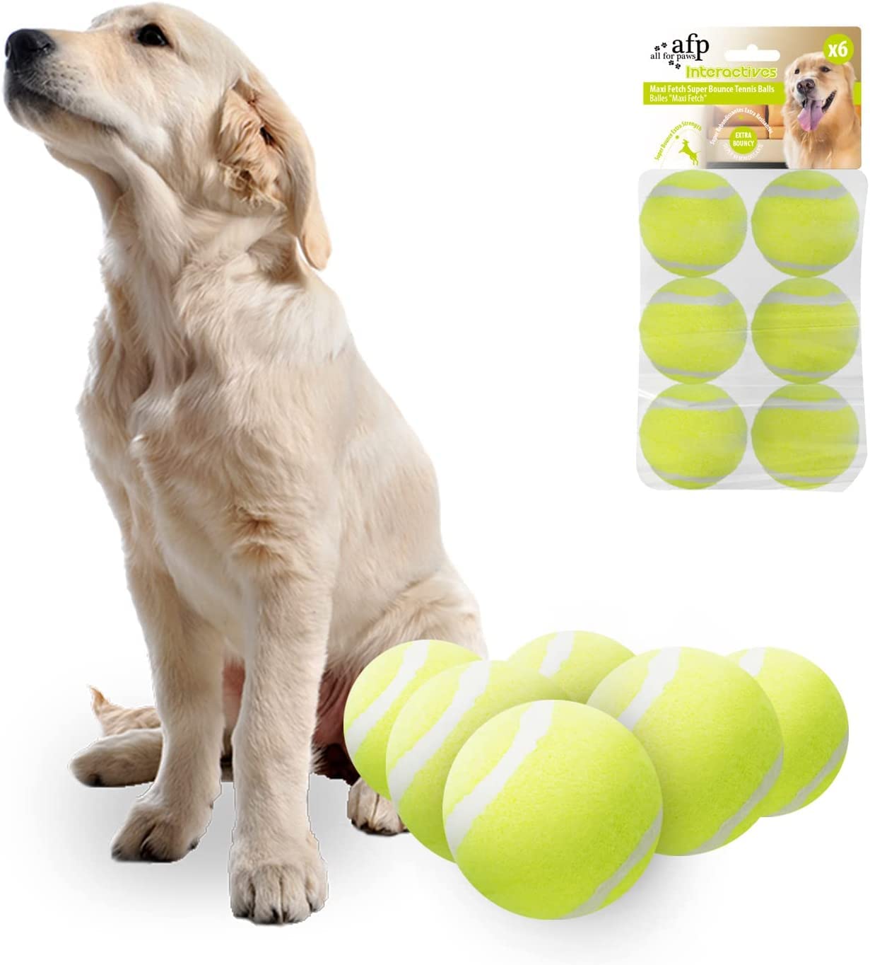 ALL FOR PAWS balle-tennis jaune 2,5 pouces idéale pour rapporter le jouet en extérieur