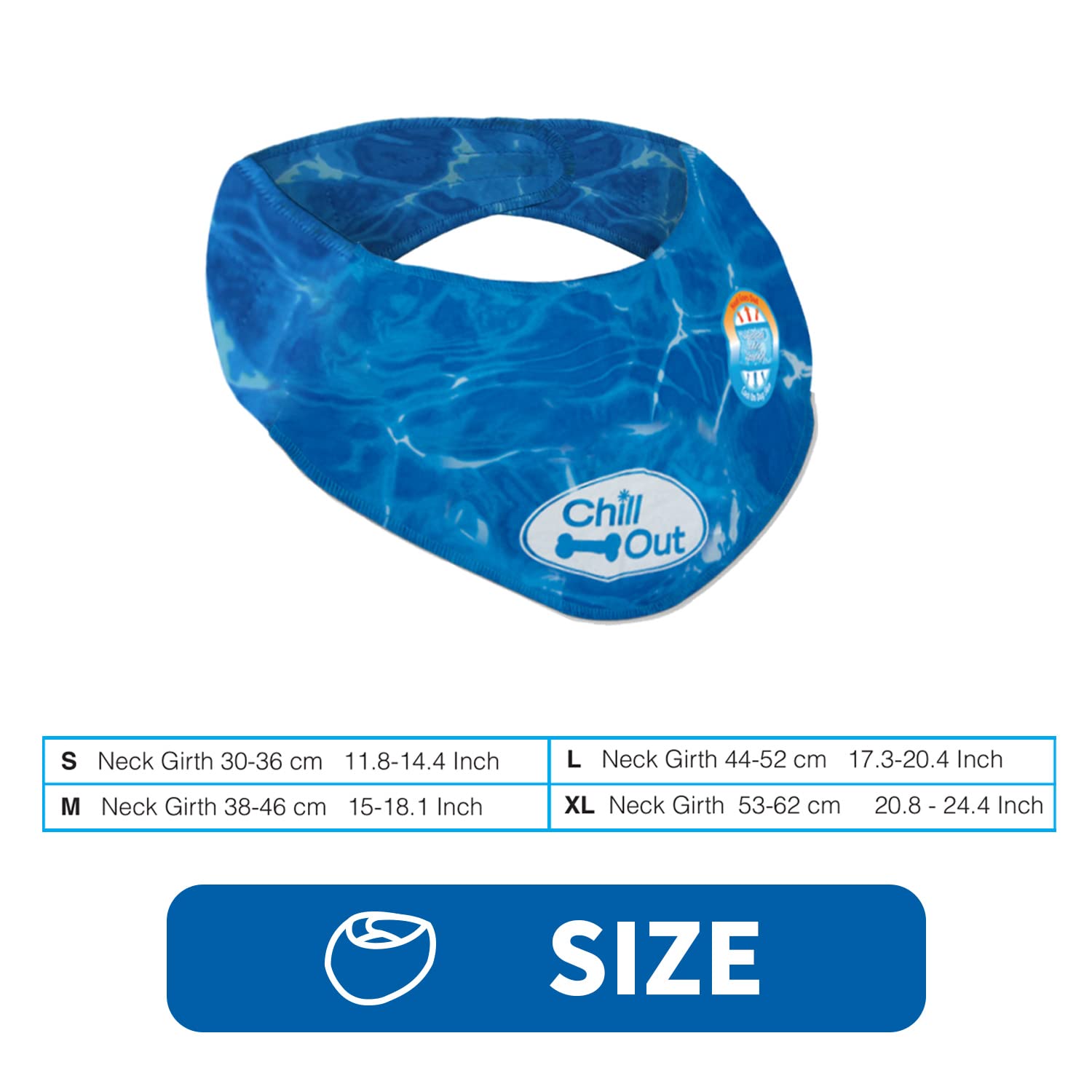 Bandana ALL FOR PAWS bleu rafraîchissant porté par chien en extérieur