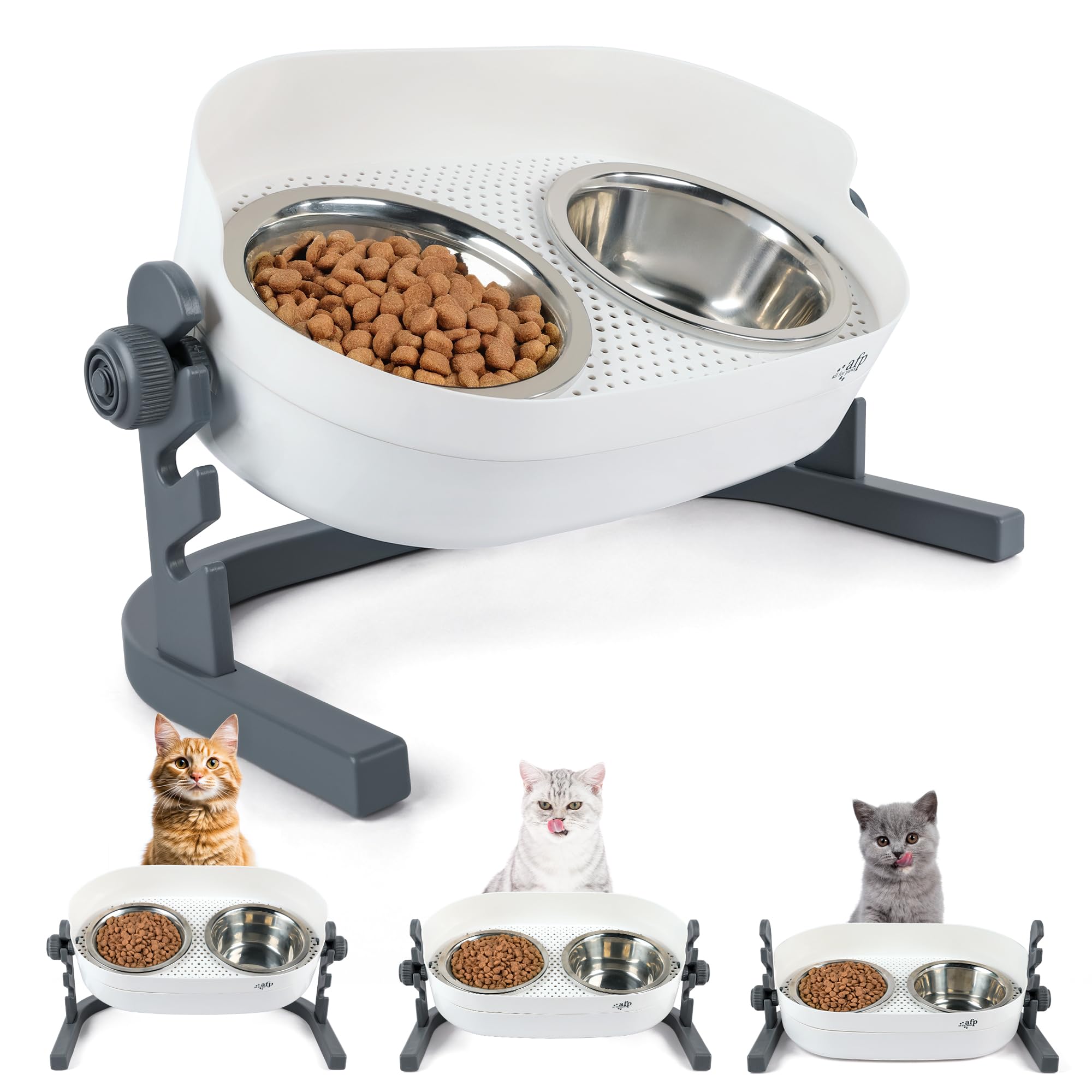 ALL FOR PAWS bol elevé chat en inox 350 ml pour repas confortable.