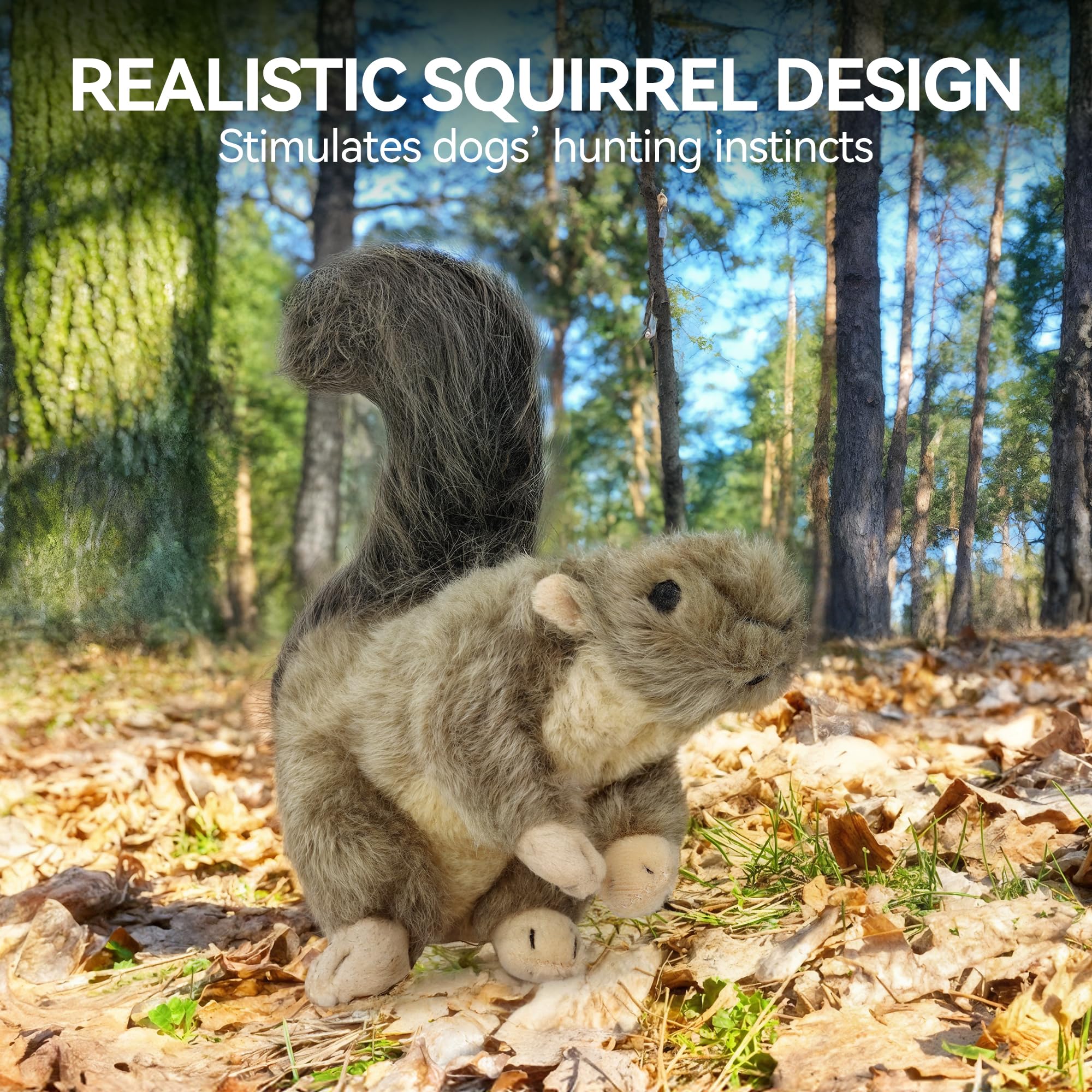 ALL FOR PAWS, design durable d’écureuil en peluche pour usage prolongé.