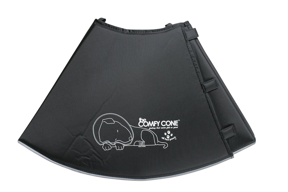 All Four Paws Comfy Cone XXL noir, vue avant, confort pour récupération post-chirurgie.