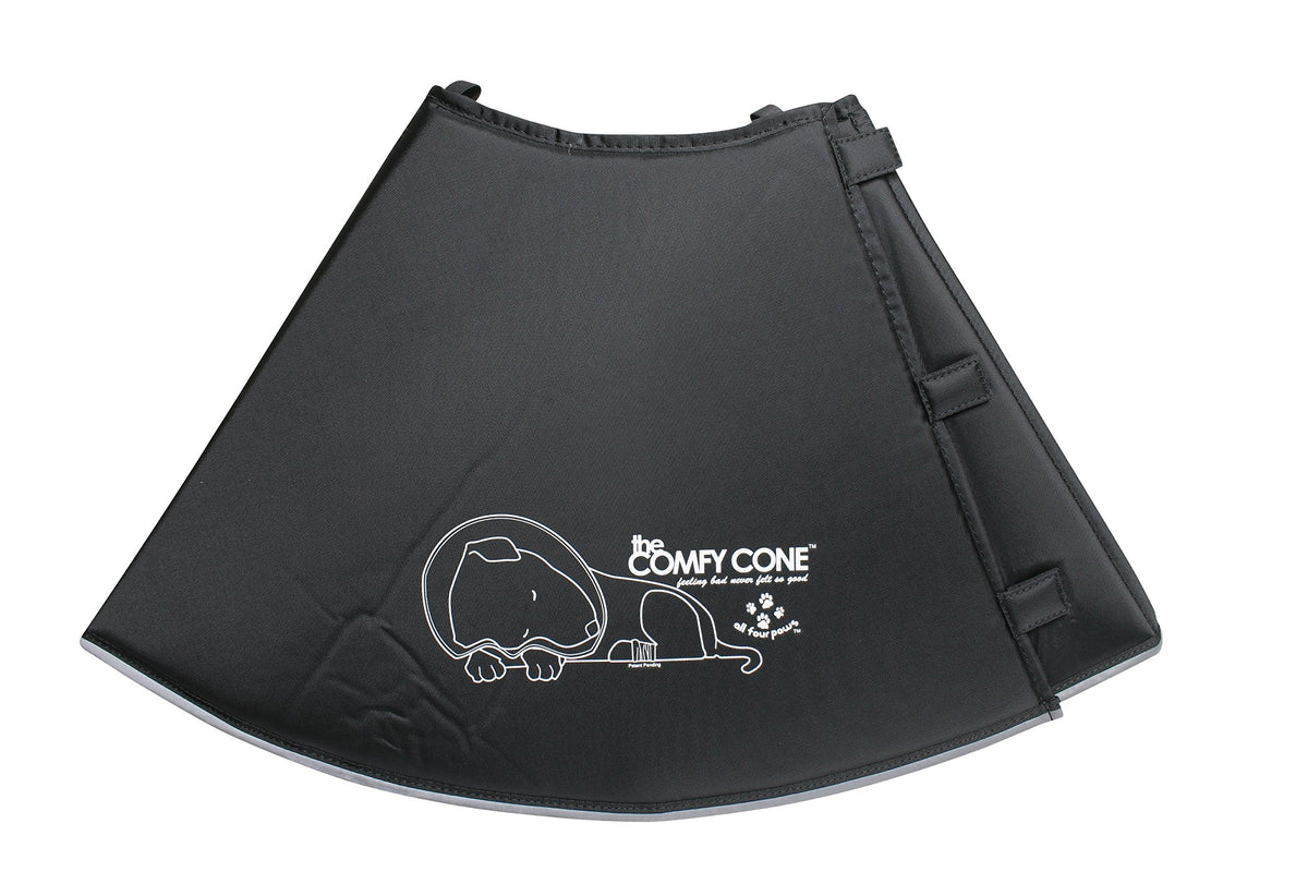 All Four Paws Comfy Cone XXL noir, vue avant, confort pour récupération post-chirurgie.