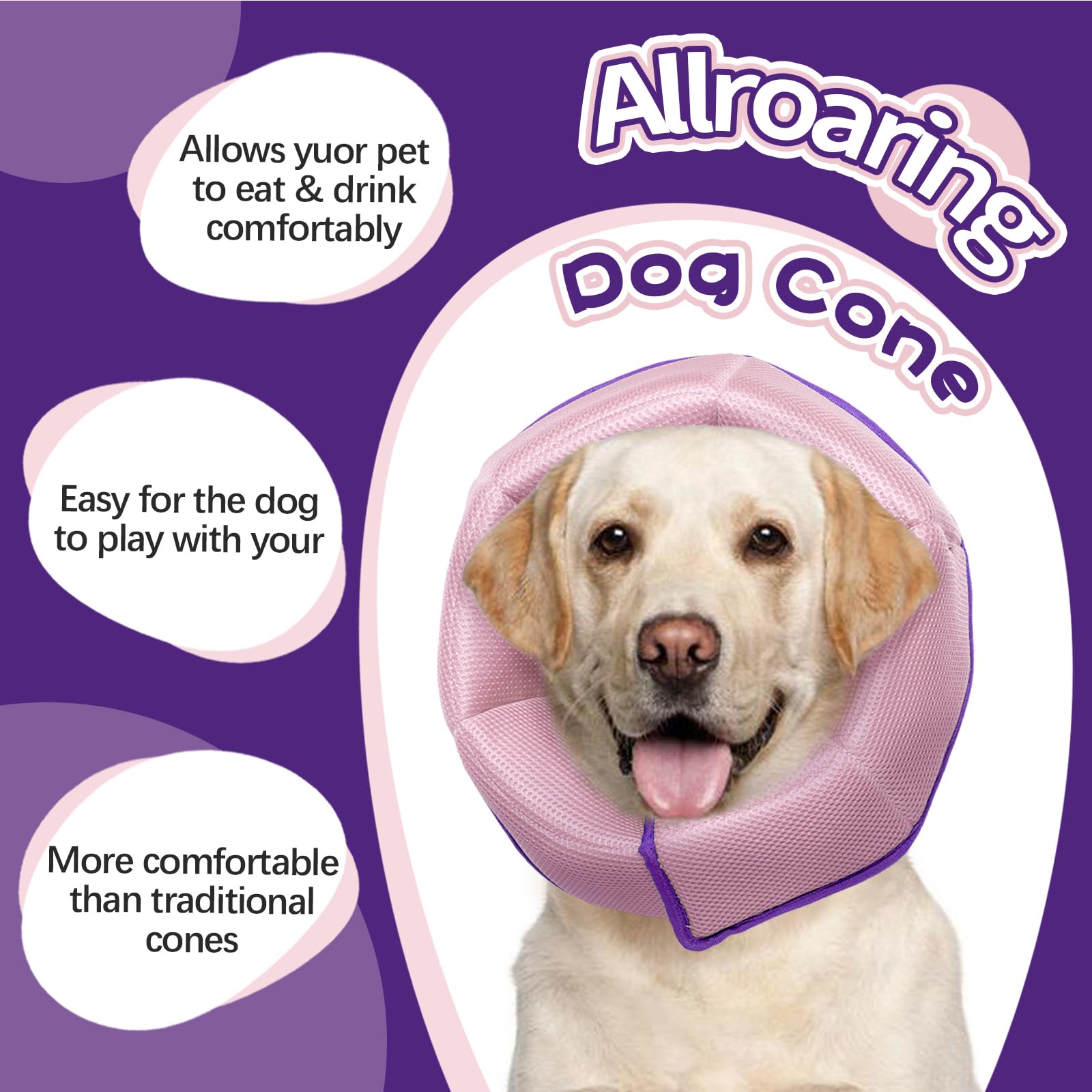 Allroaring collier-cone anti-léchage pour chien, protection des plaies au quotidien.