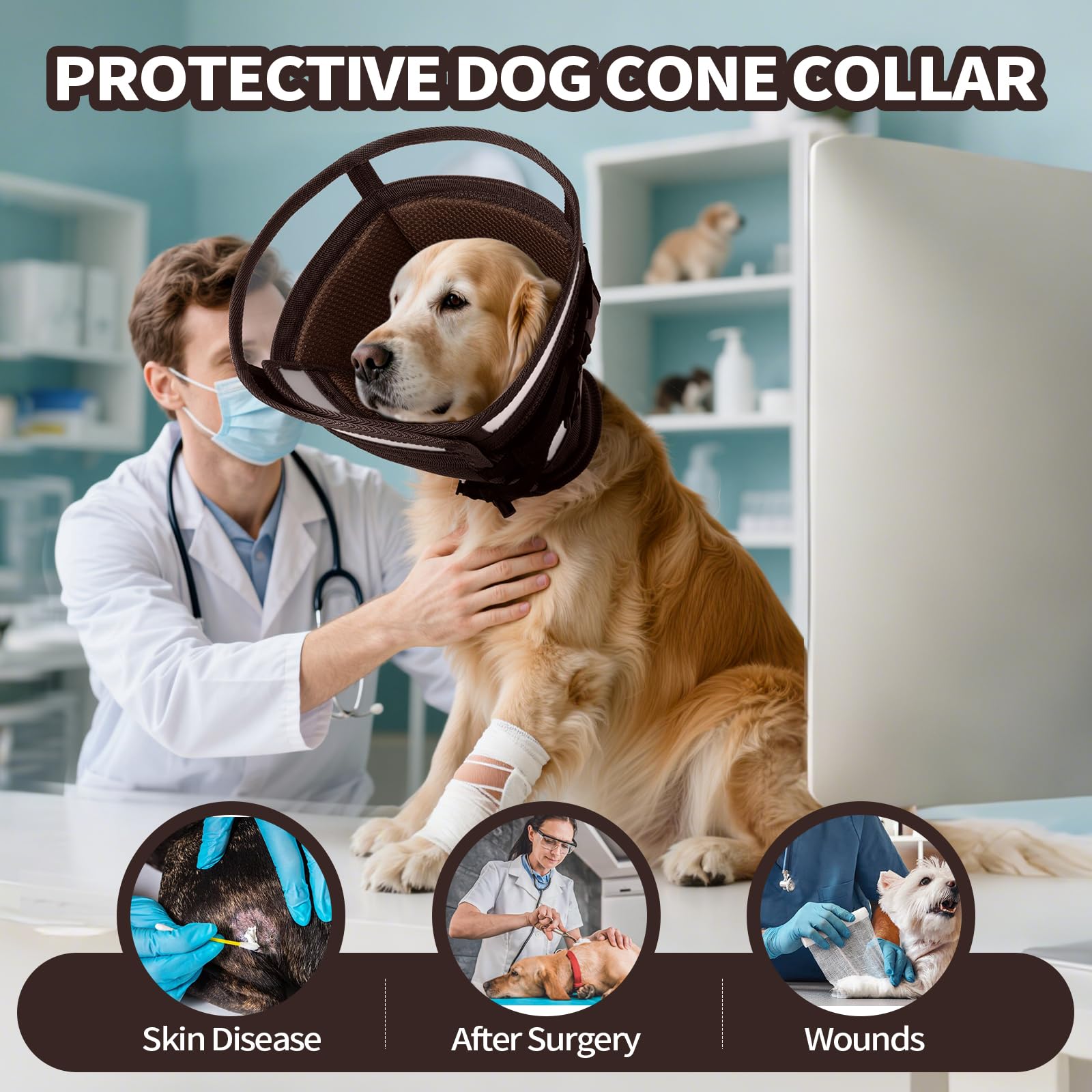 Allroaring cone pour chien, fermeture sécurisée, protection post-chirurgie.
